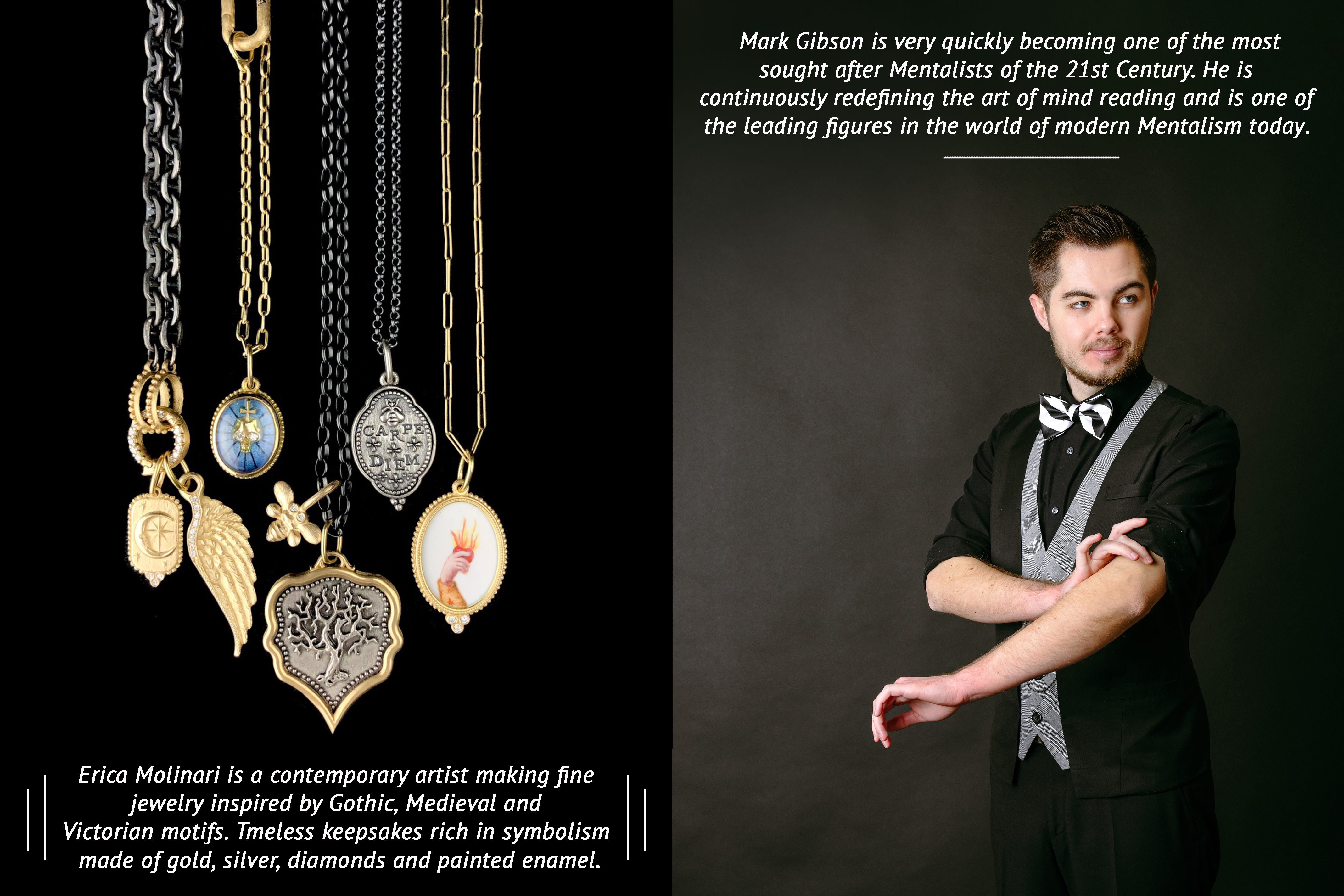 Erica Molinari Jewelry shown beside Mentalist Mark Gibson