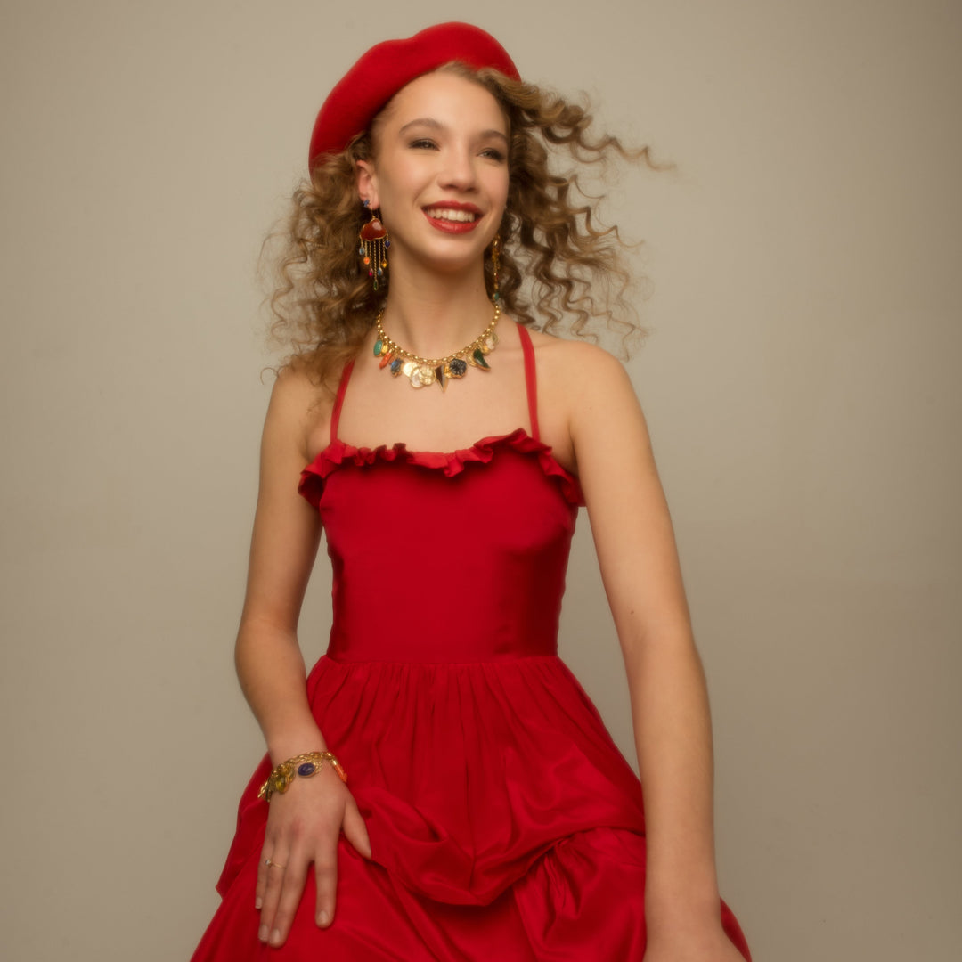 Chunky Charm Necklace shown on model with Chunky Charm Bracelet