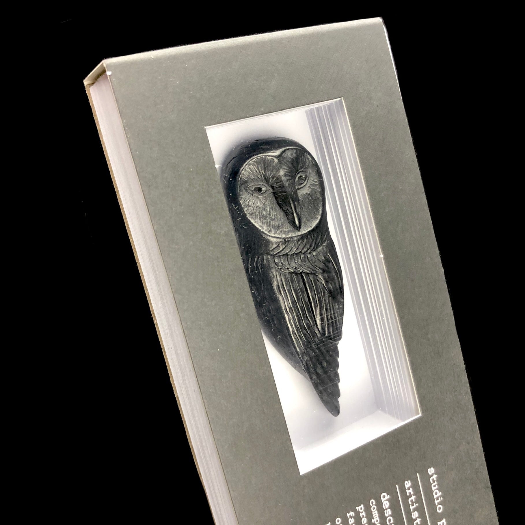 Close up view of Graphite Owl object 