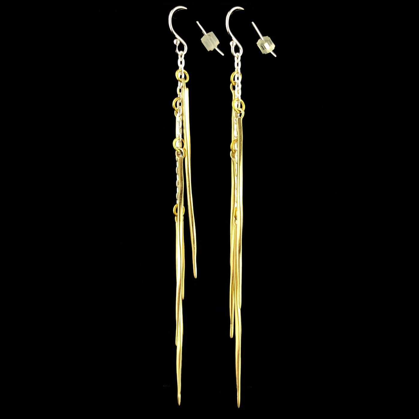 Front view of Silver Spikes Fringe Drop Earrings