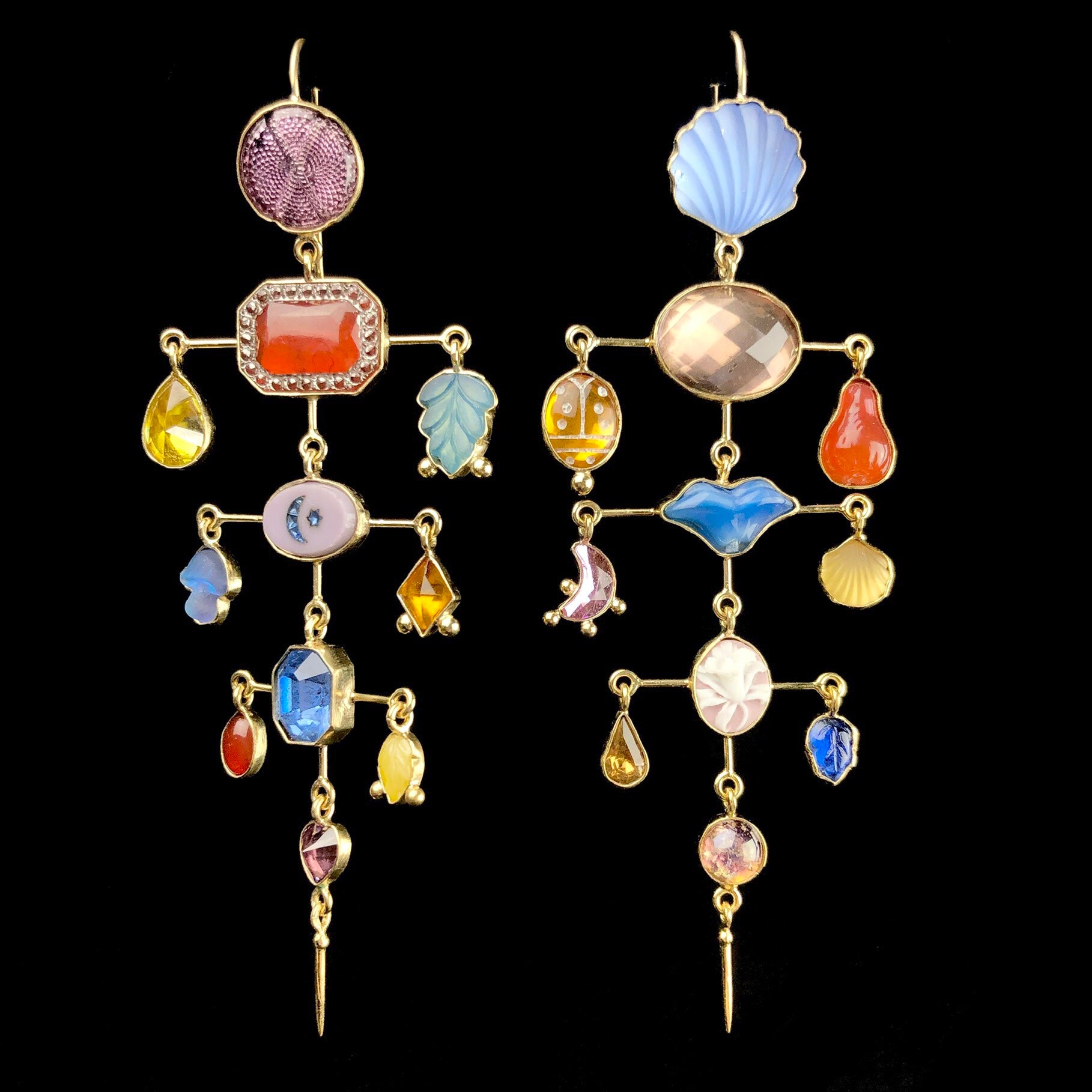 Balanced Victorian Drop Hook Earrings shown side by side