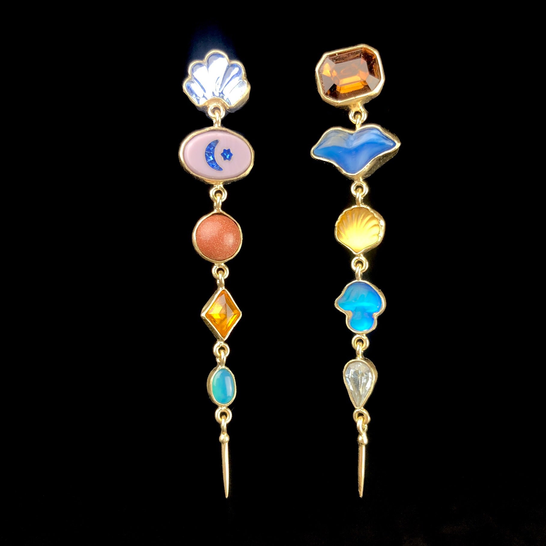 Five Charm Victorian Drop Stud Earrings shown side by side
