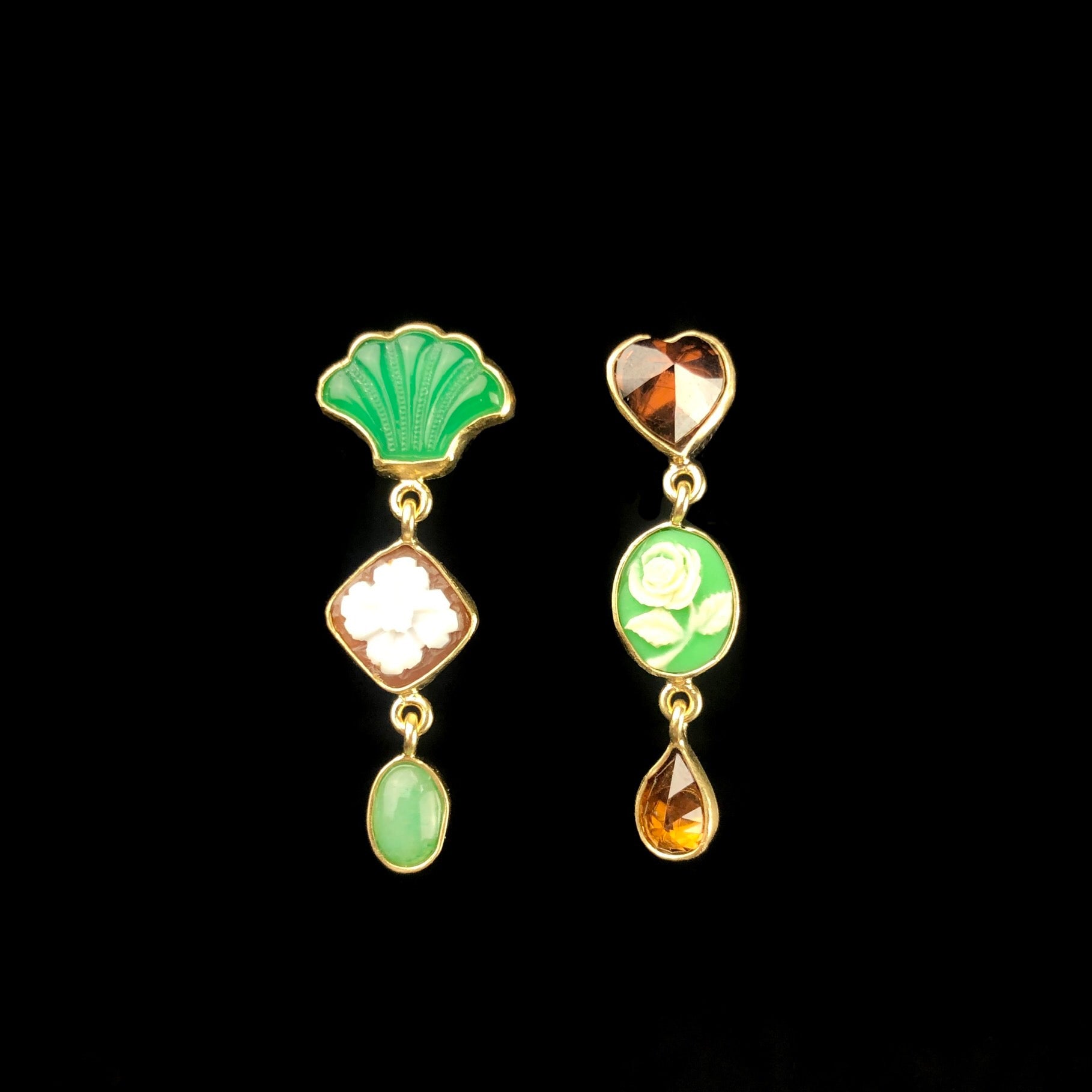Three Charm Green Rose Stud Earrings side by side