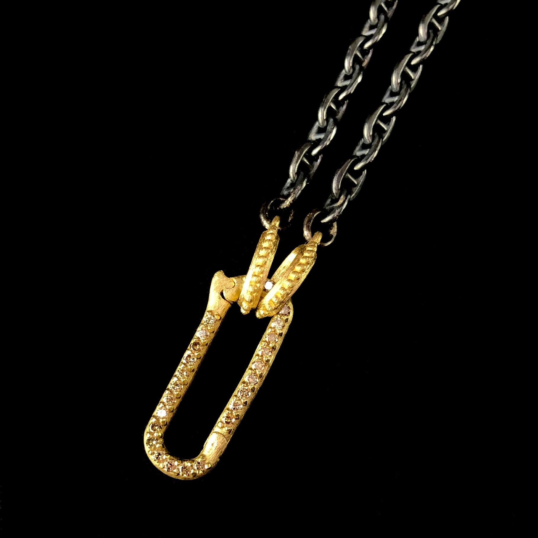 Gold Oval Ended Anchor Chain with Large Diamond Paperclip Charm Holder