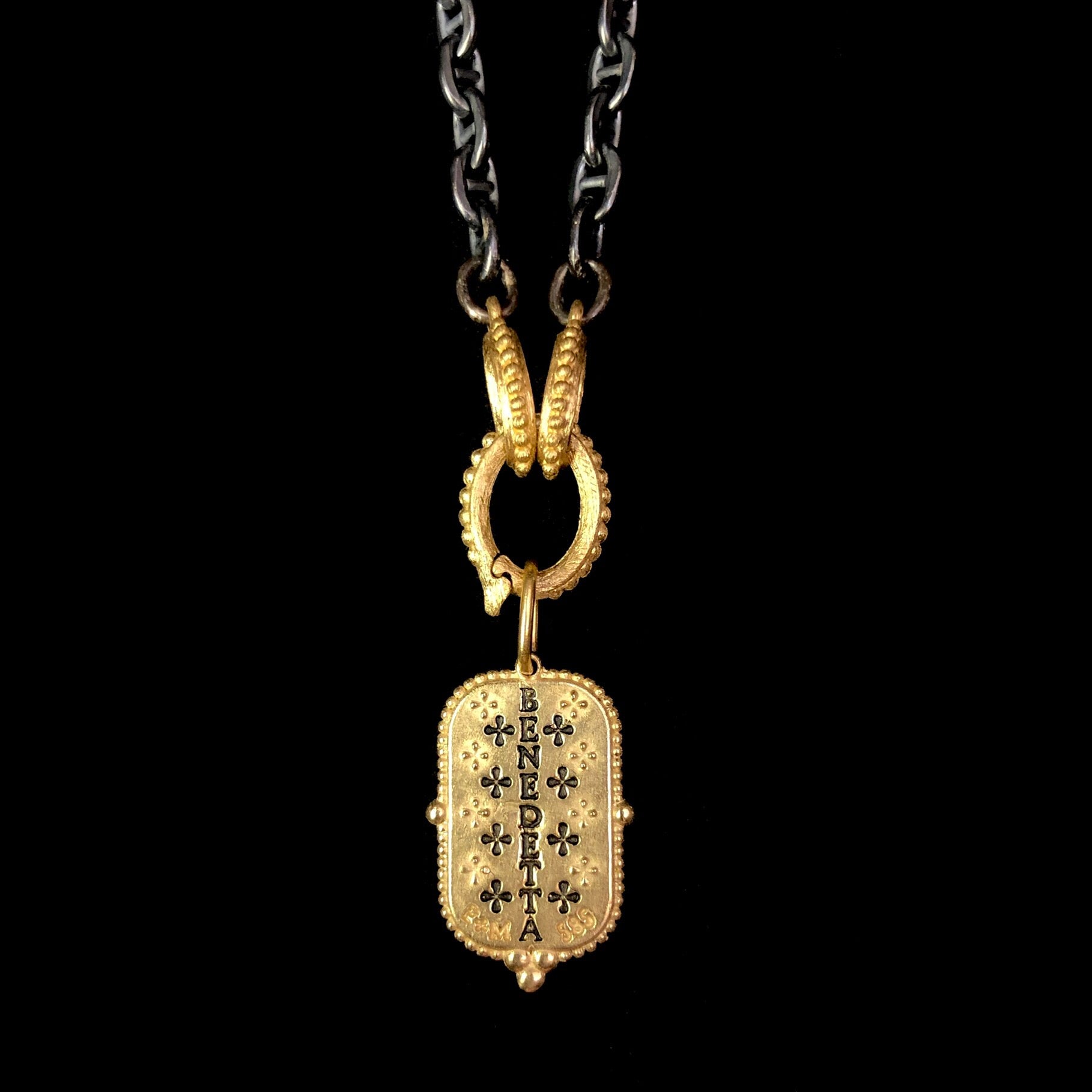 Example of Gold Oval Charm Holder being used to close chain and display charm