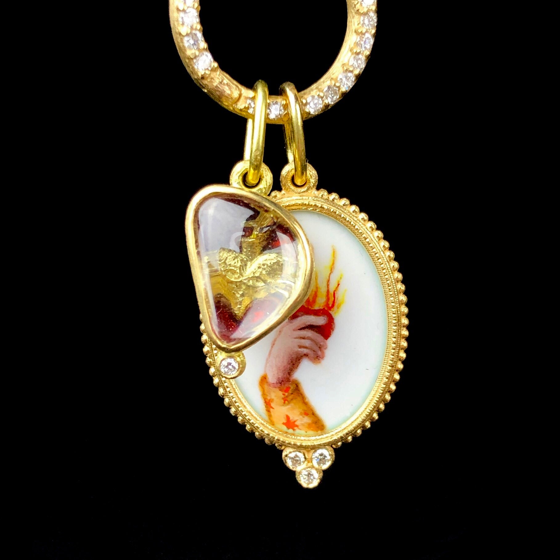 Red Enamel Sacred Heart Charm shown paired with the Allegory of Charity Charm