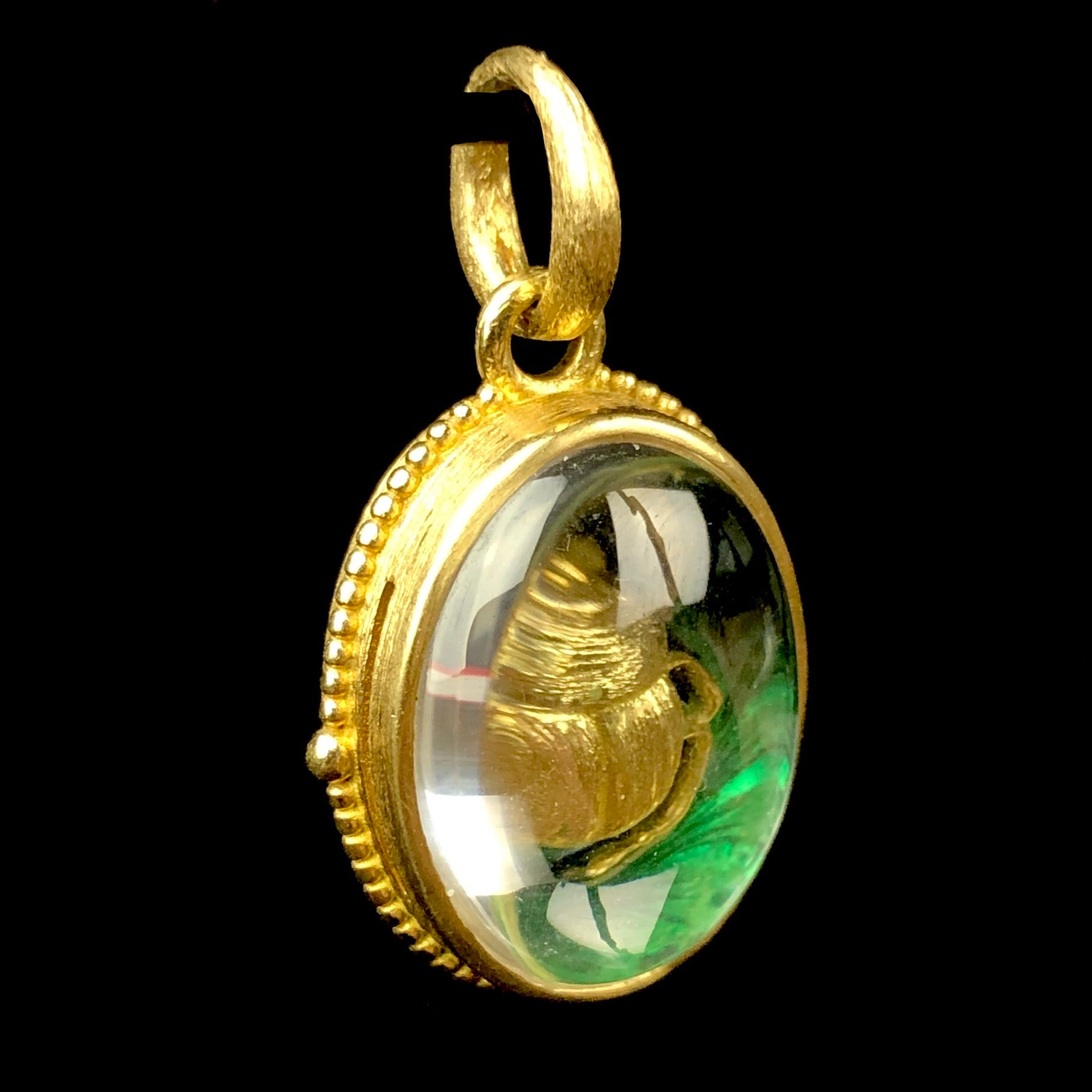 Top front view of Green Enamel Scarab Charm