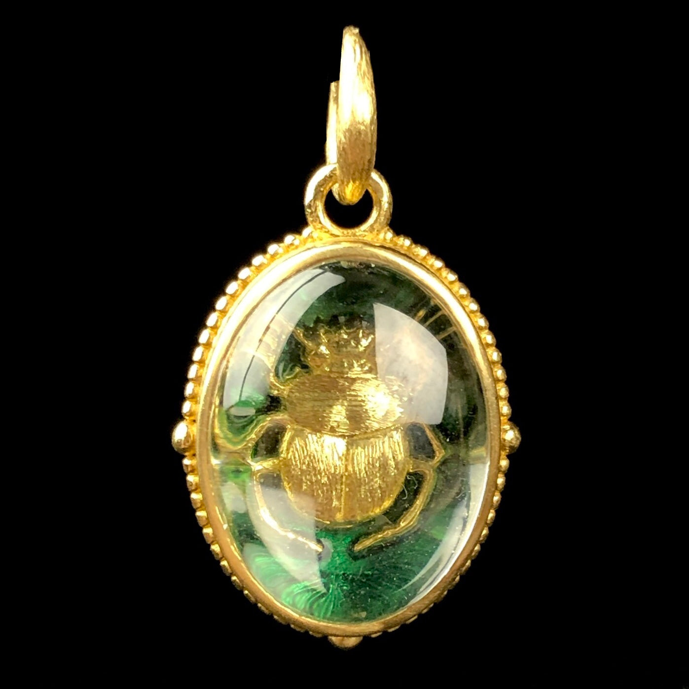 Front view of Green Enamel Scarab Charm