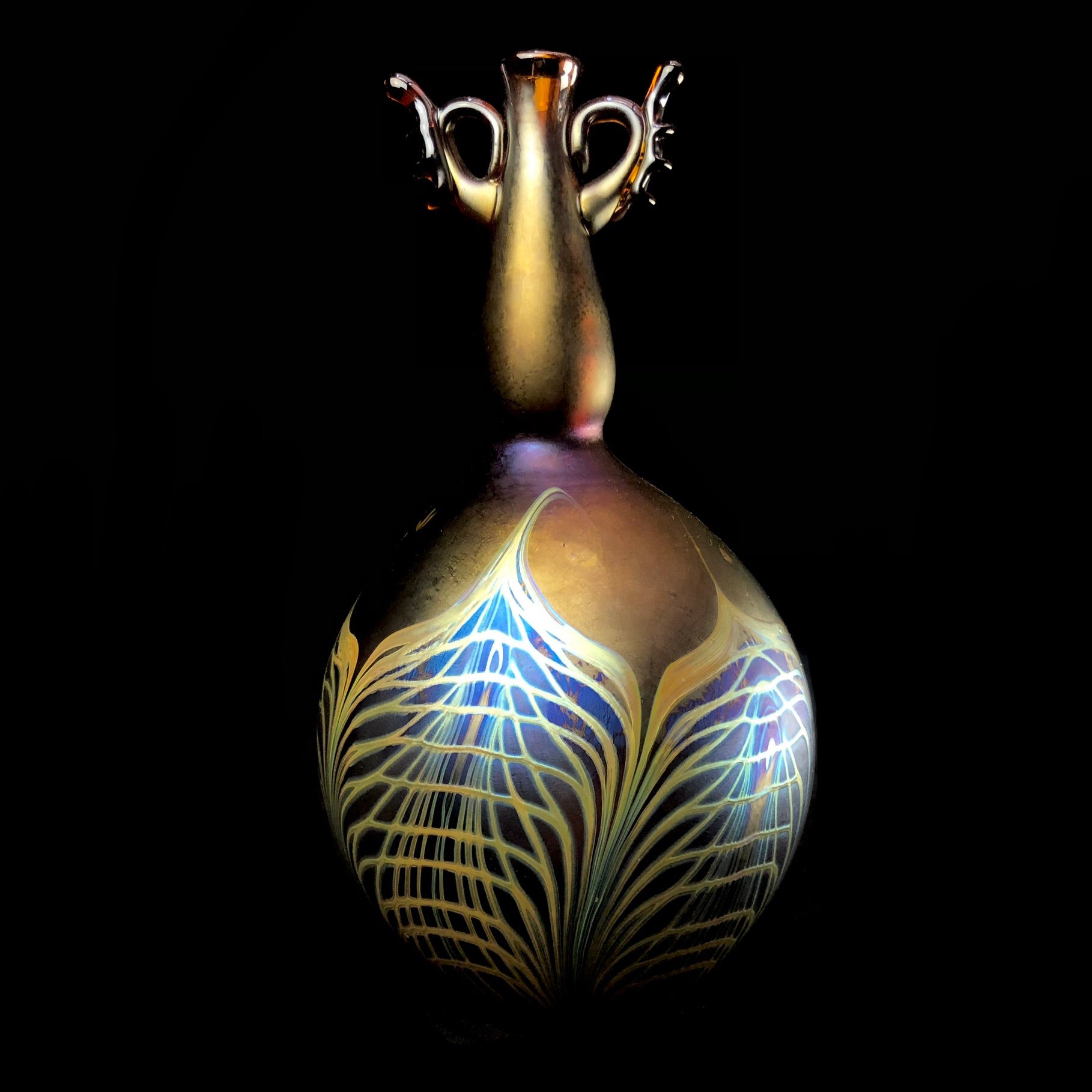 Front view of Amber Lustre Glass Vase with Handles