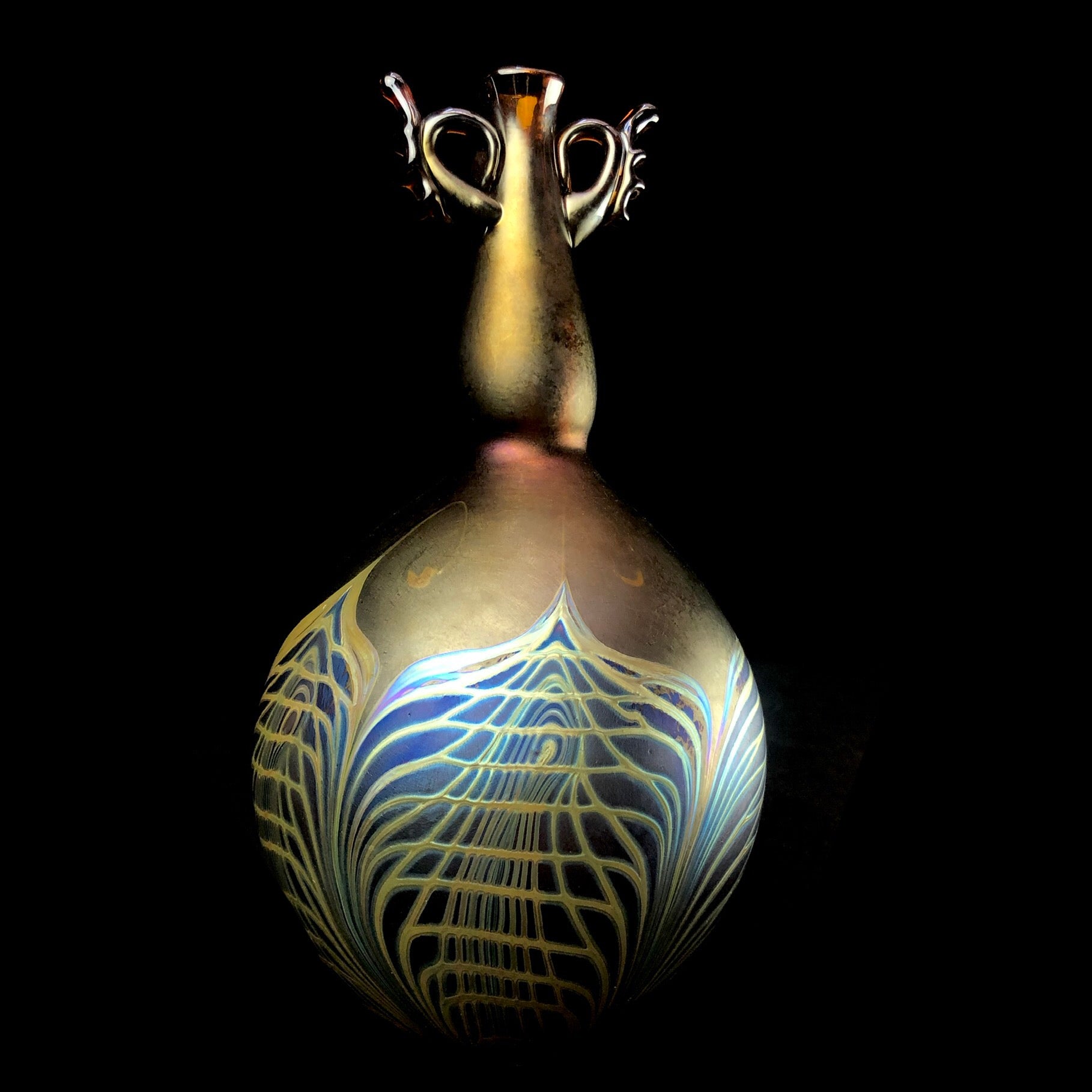 Back view of Amber Lustre Glass Vase with Handles