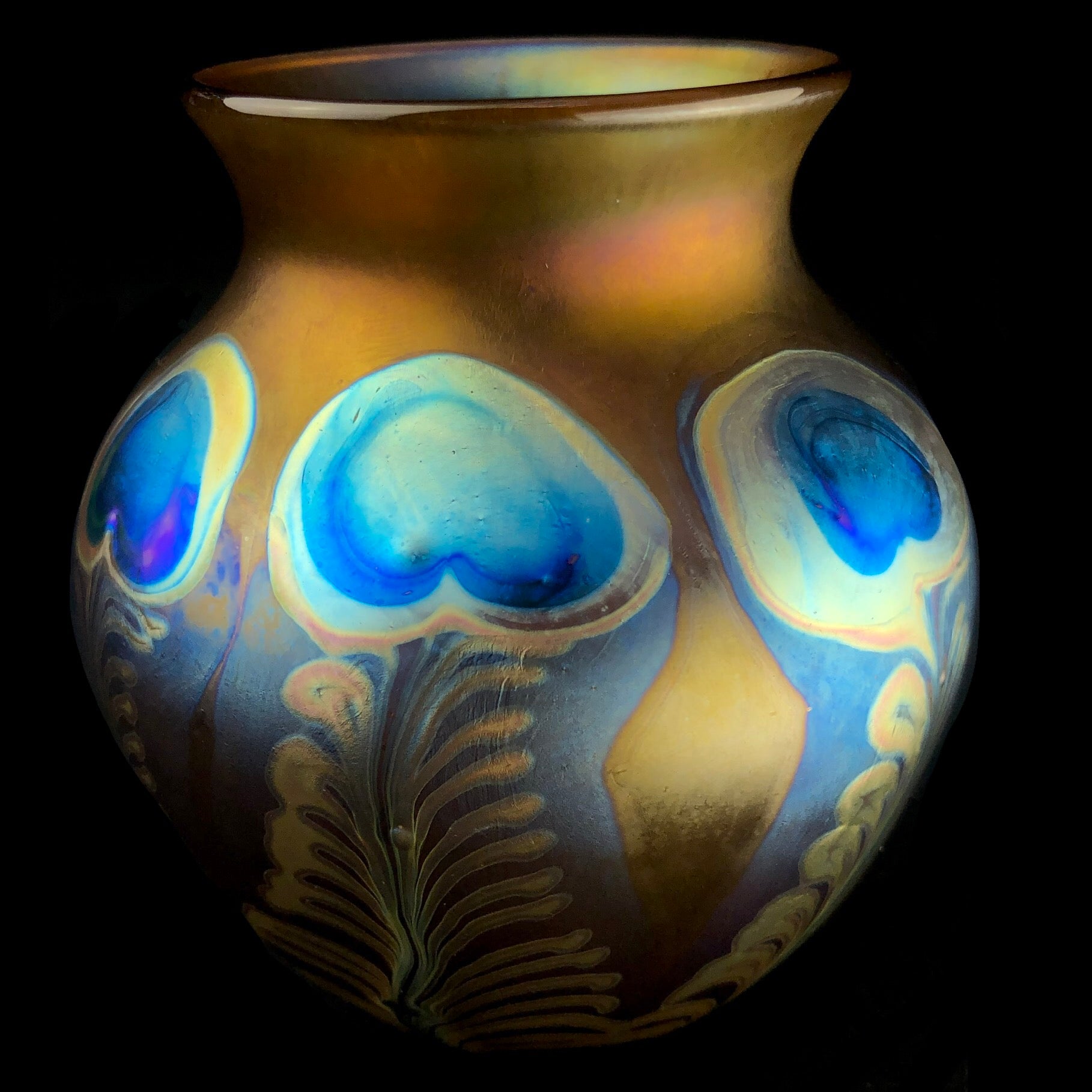 Back view of Amber Peacock Vase