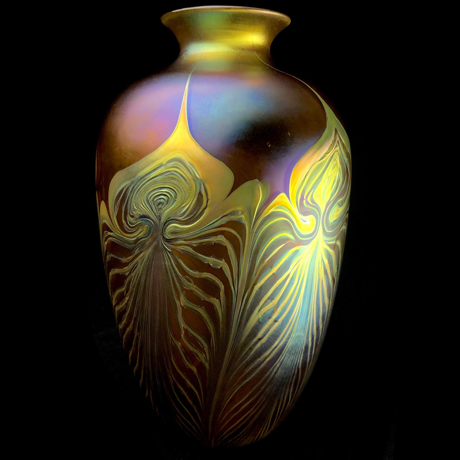 Back view of Amber Feathered Vase