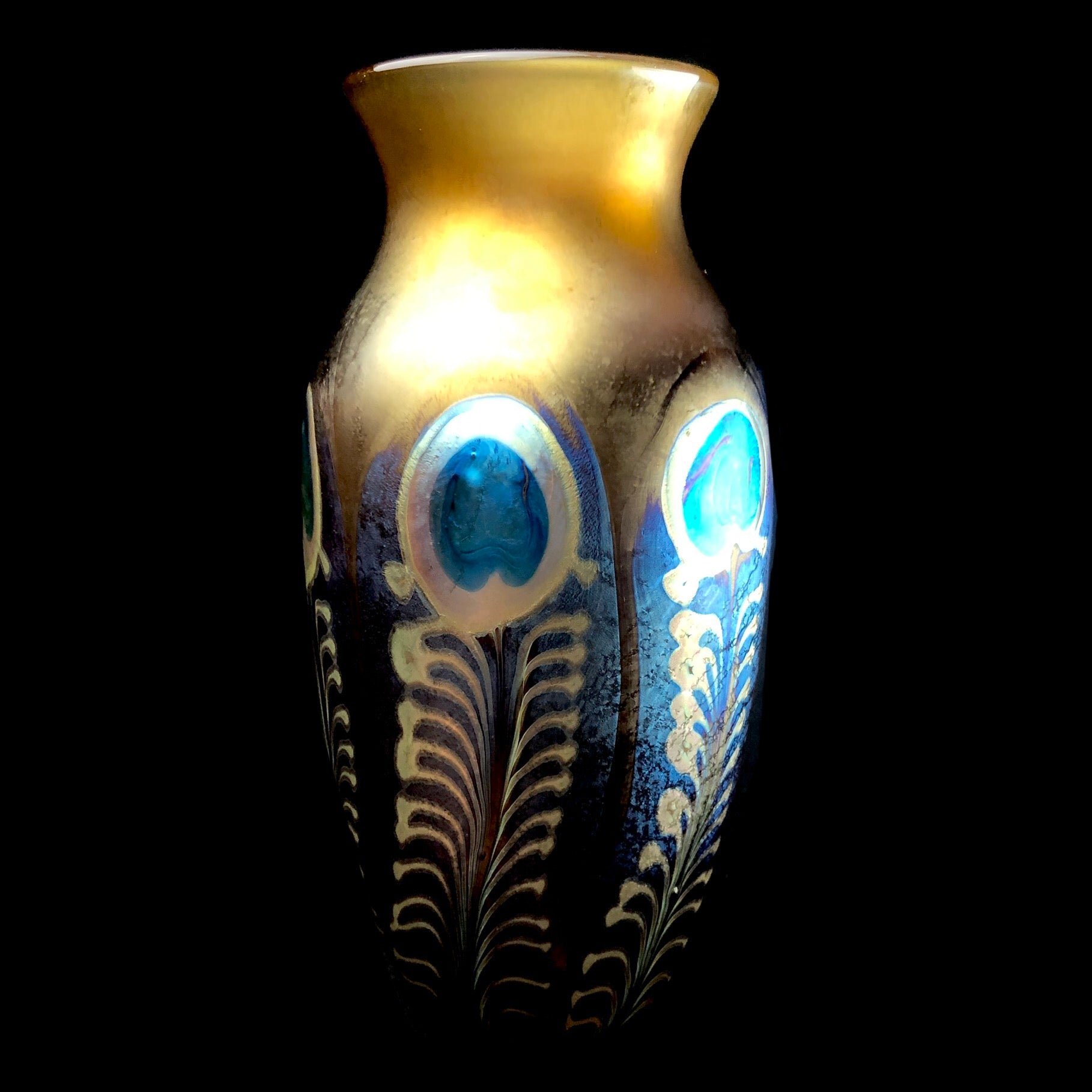 Back view of Amber Peacock Vase
