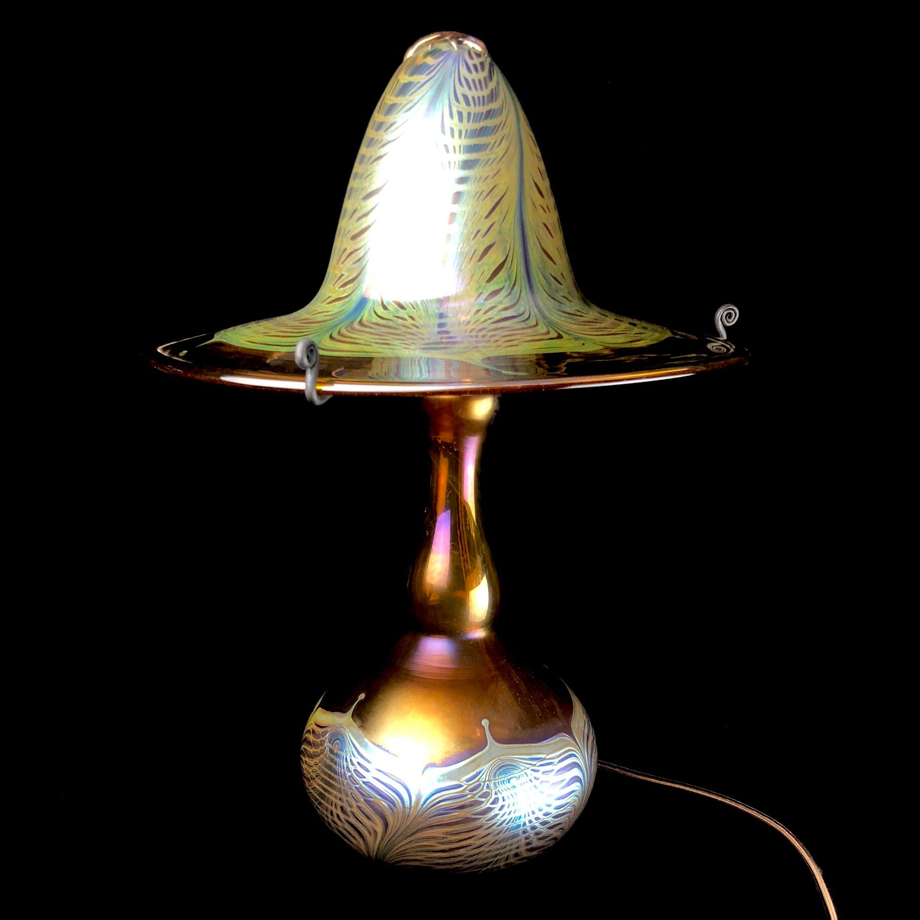 Front view of Amber Glass Cathedral Lamp