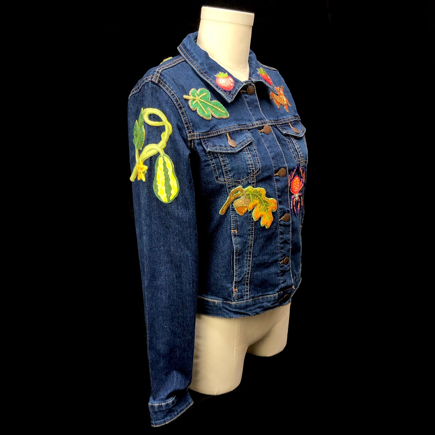 Right side view with gourd and leaf patches on Mushroom Jacket