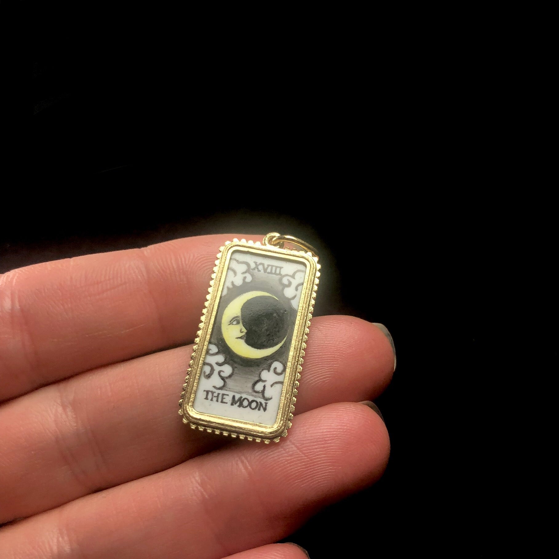 Moon Tarot Card Charm shown in hand