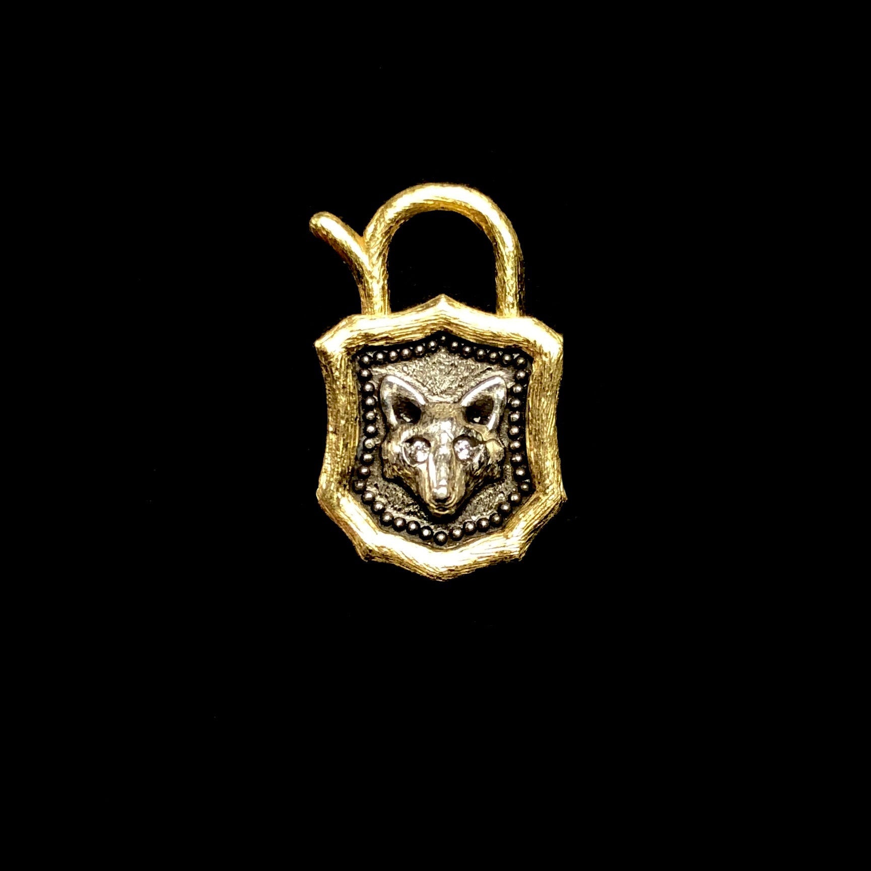 Front view of Diamond Eye Fox Padlock Charm in closed position