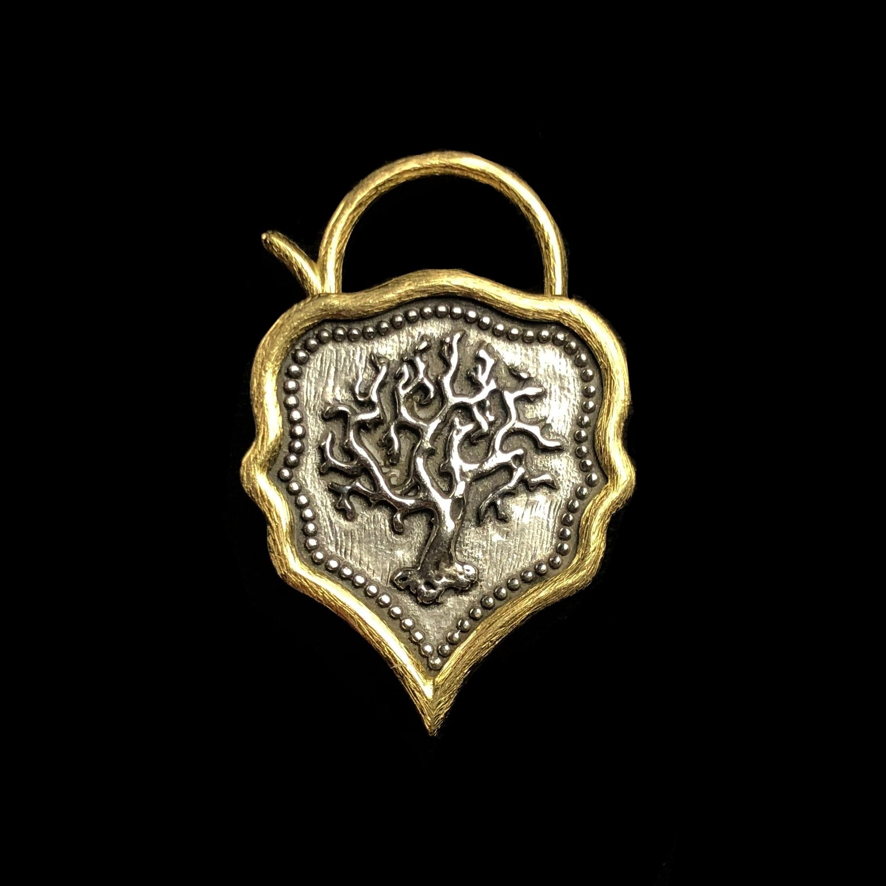 Front view of Tree of Life Padlock Charm in closed position