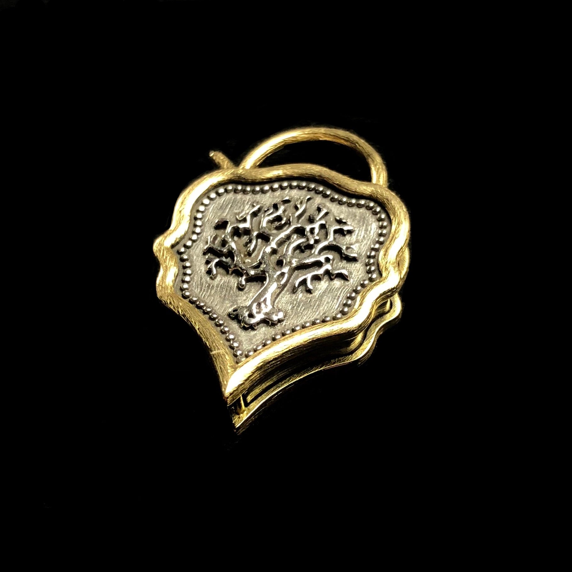 Side front view of Tree of Life Padlock Charm in closed position
