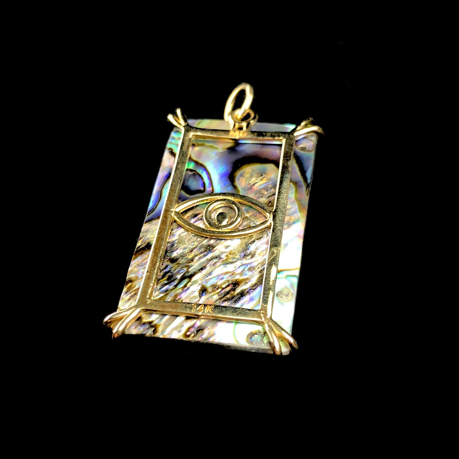 Back view of Three of Swords Tarot Card Charm pendant with 14K gold setting