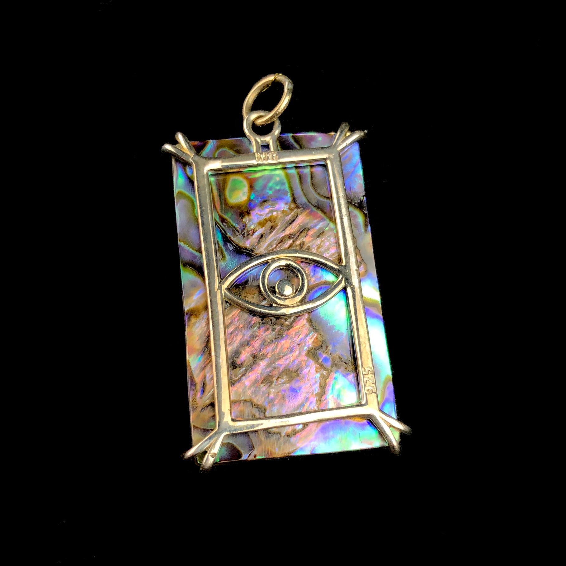 Back view of Sun Tarot Card Charm pendant with silver setting