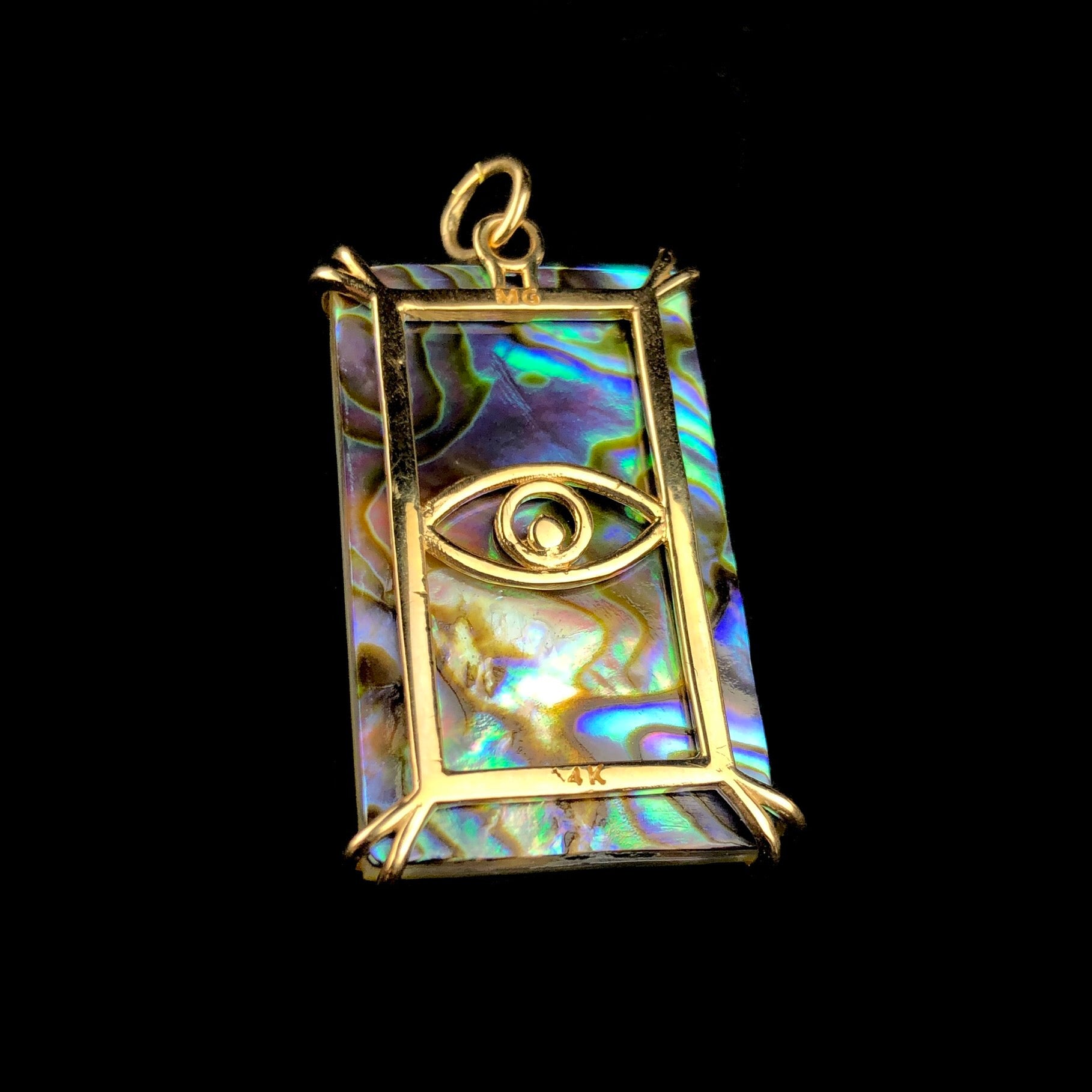 Back view of Three of Cups Tarot Card Charm set in 14K gold