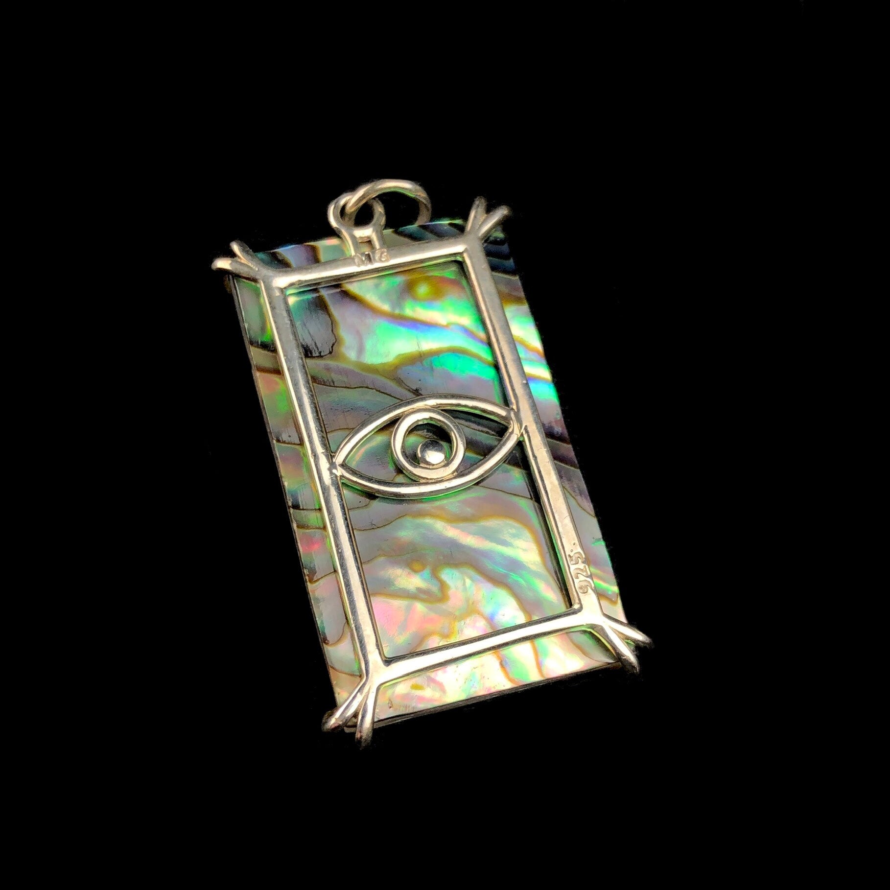 Back view of Three of Caps Tarot Card Charm pendant with silver setting