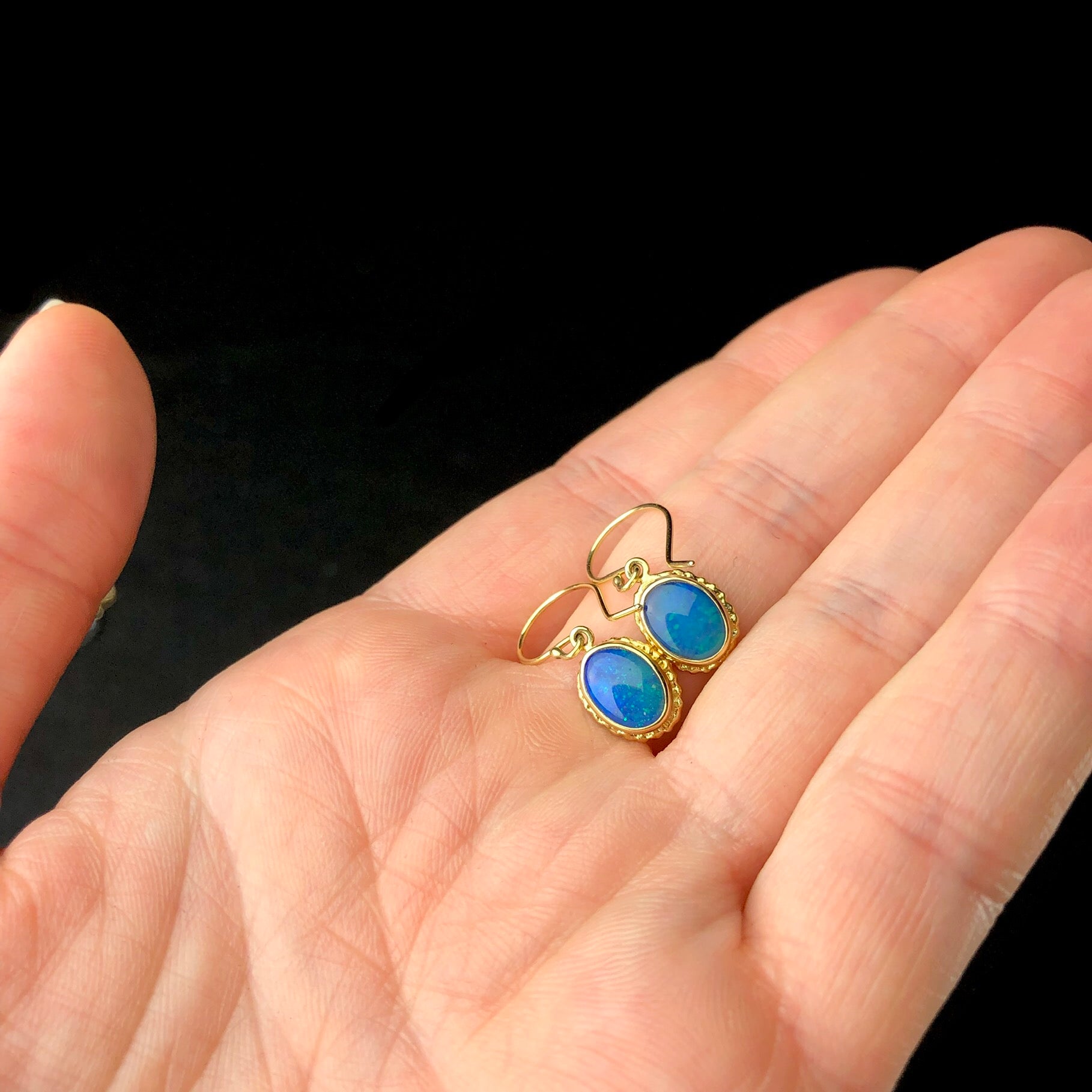 Australian Opal Earrings shown in hand