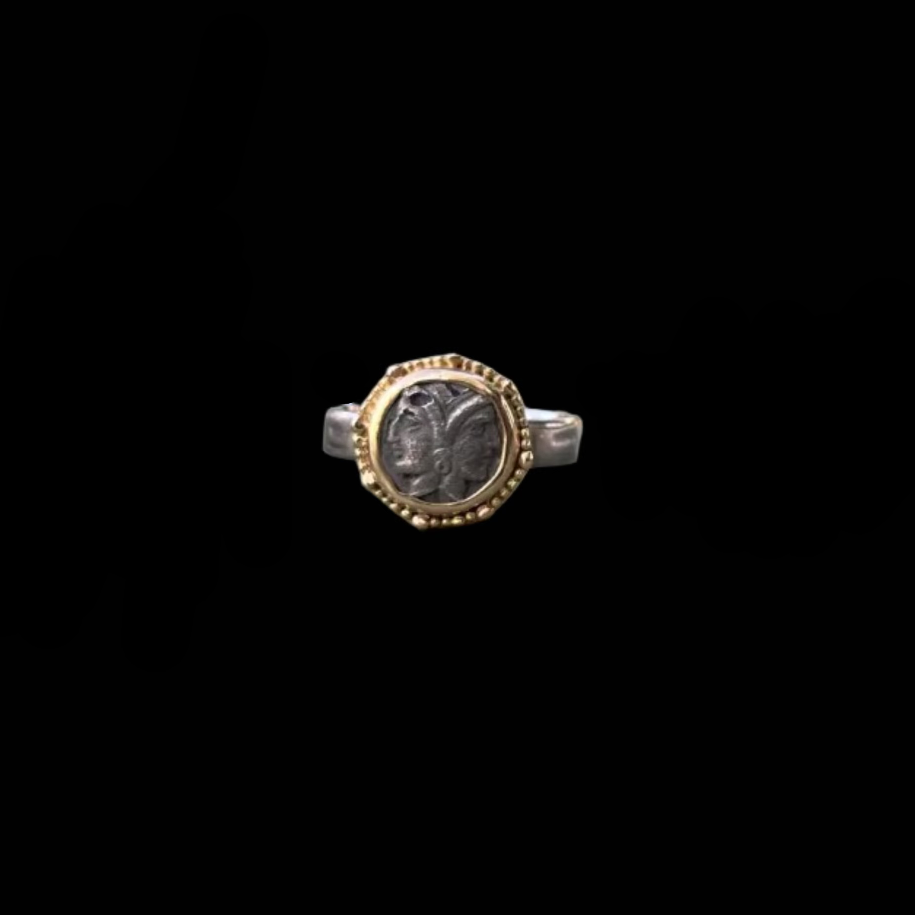 Round silver ring with gold frame