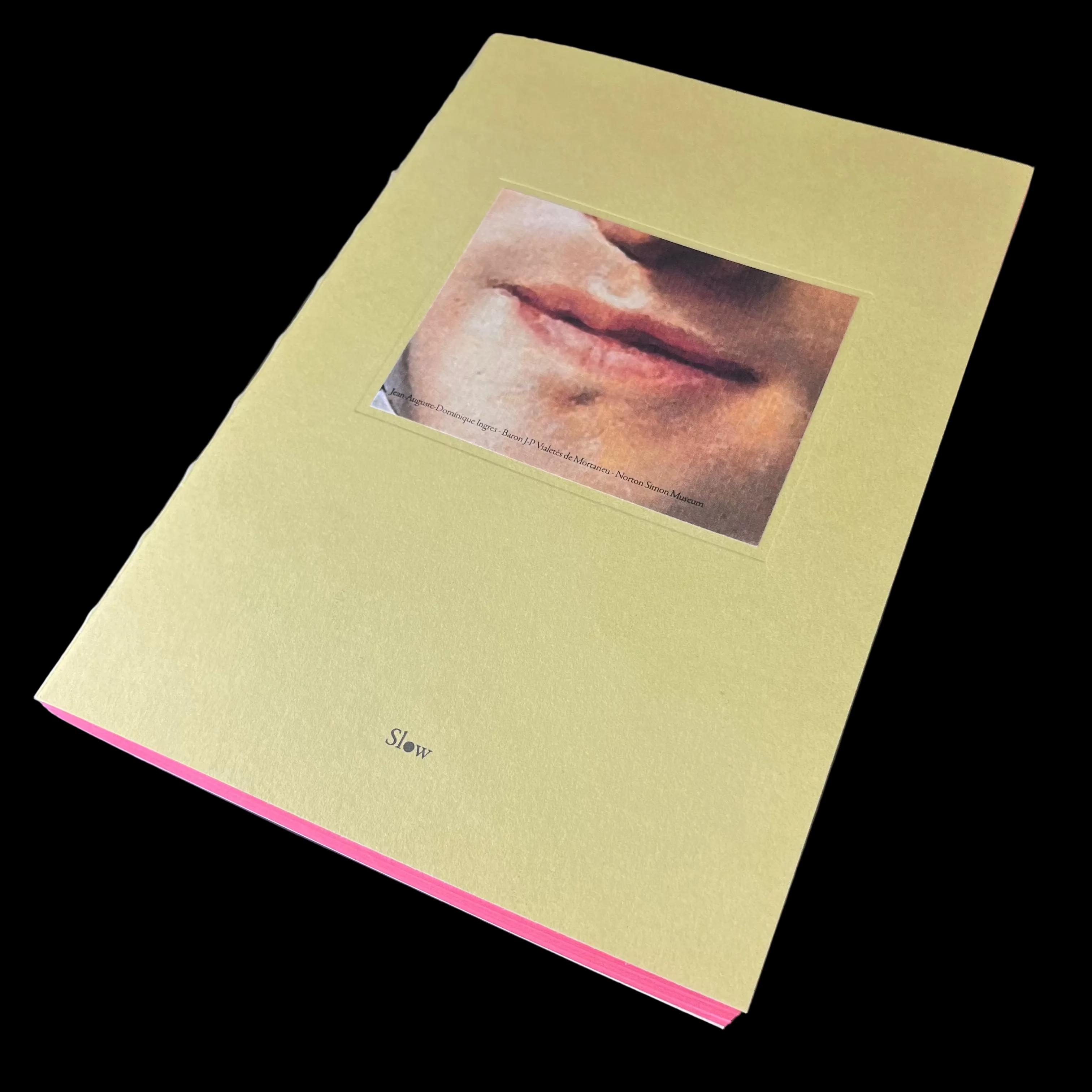 Yellow book with a square inset showing lips on a dark background
