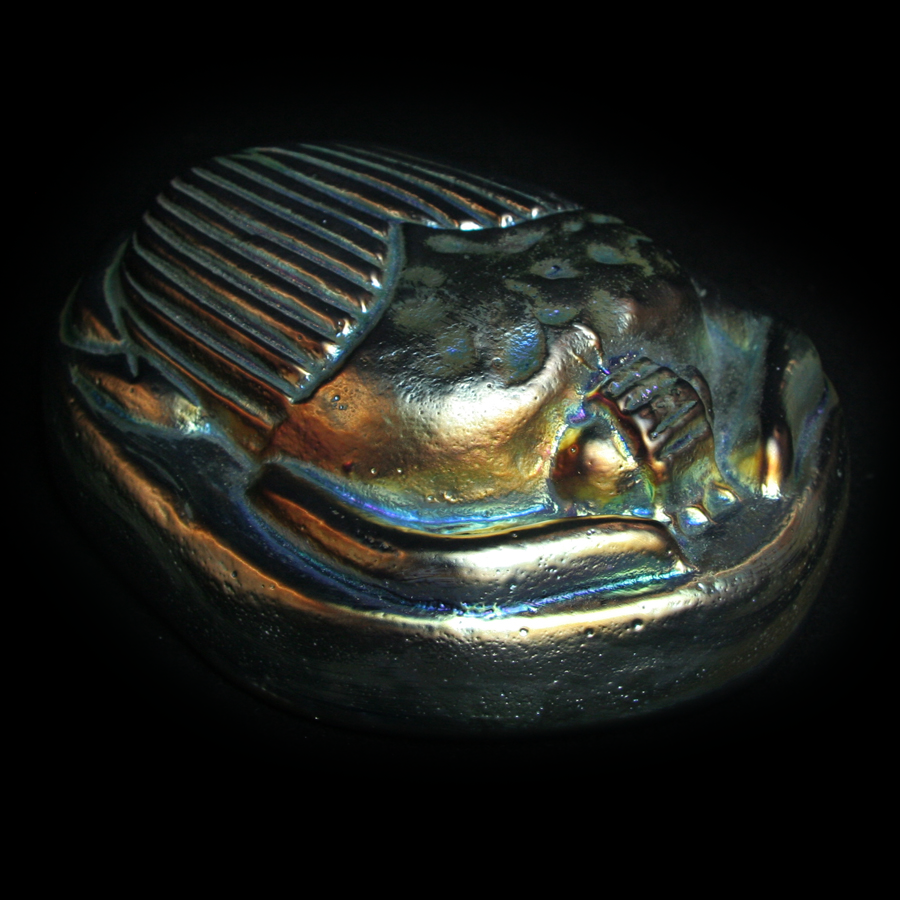 Large Light Blue Yellow Lusterware Glass Scarab Paperweight