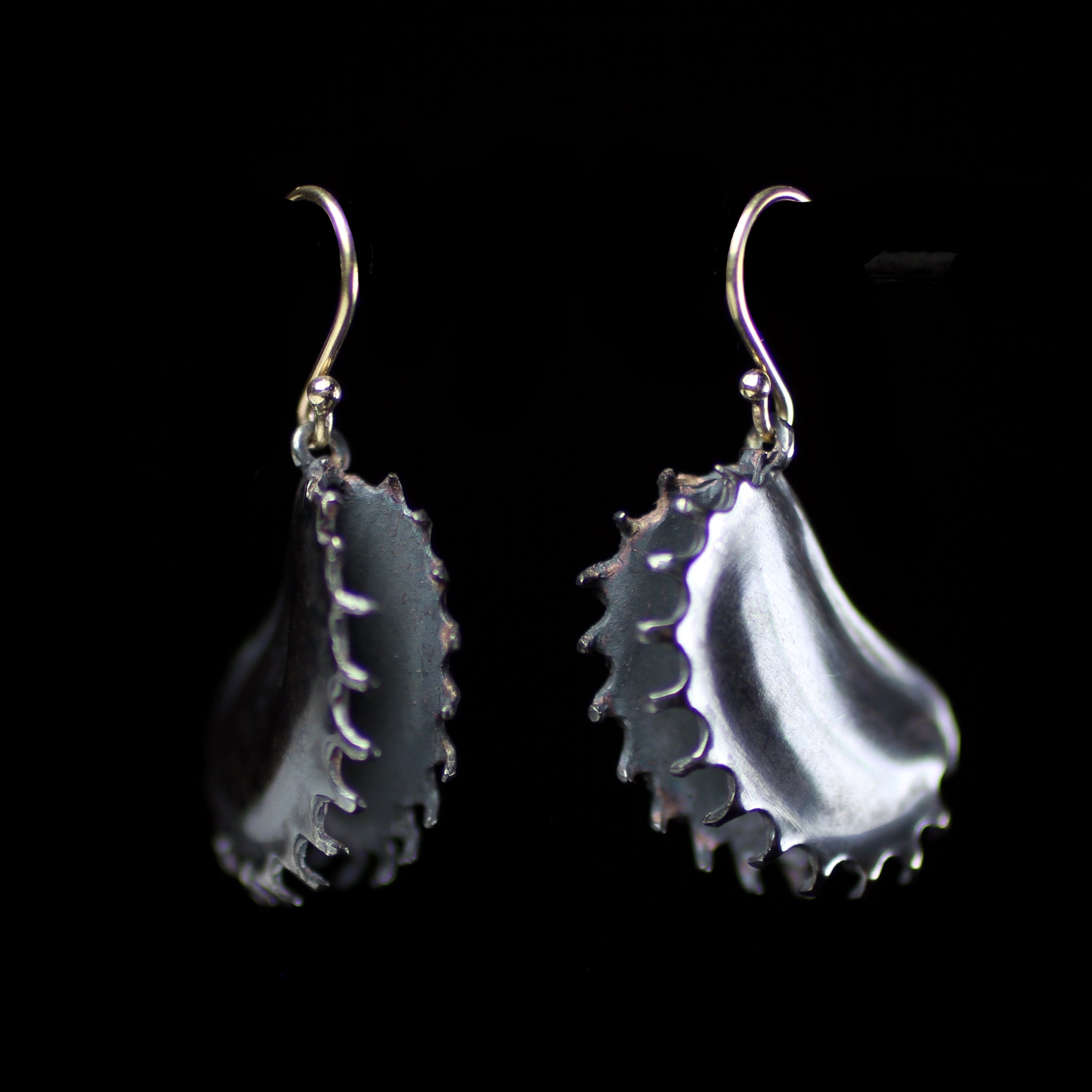 Sterling silver venus fly trap earrings hand made by fine jewelry designer Annette Ferdinandsen
