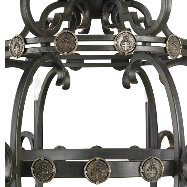 Detailed view of cast medallions on Cage Lamp