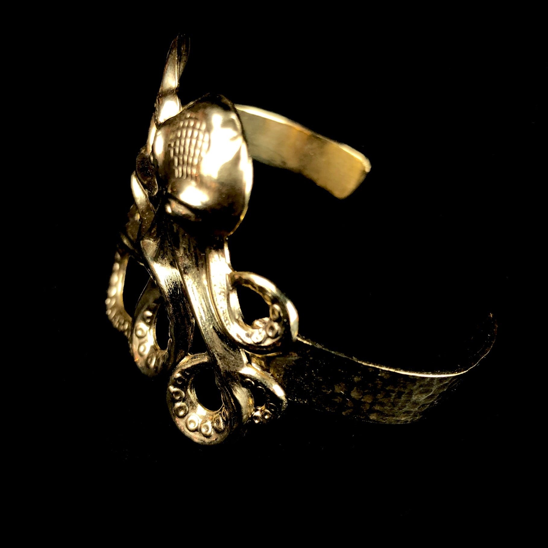 Side view of Gold Octopus Cuff 