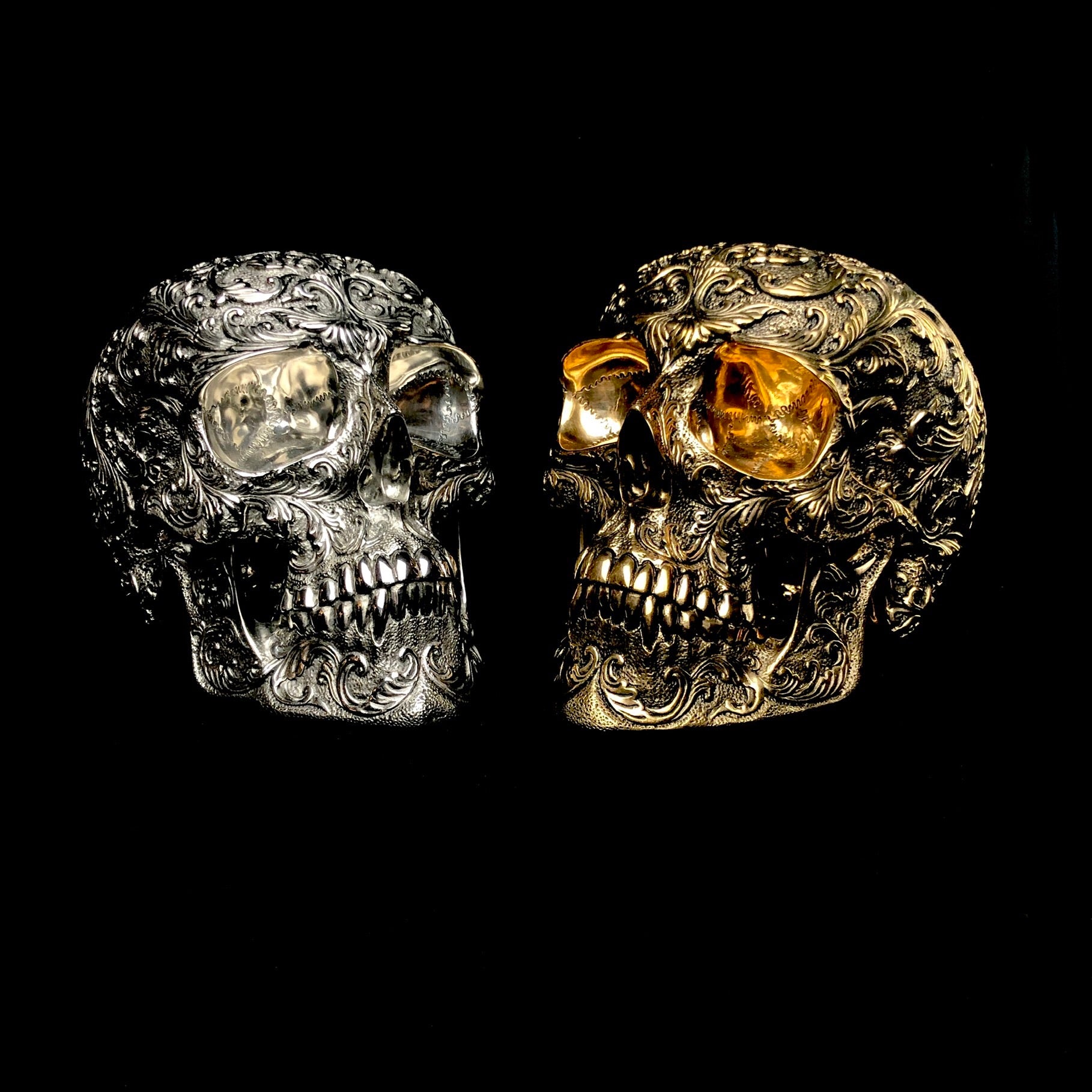 Large Floral Bronze Skull