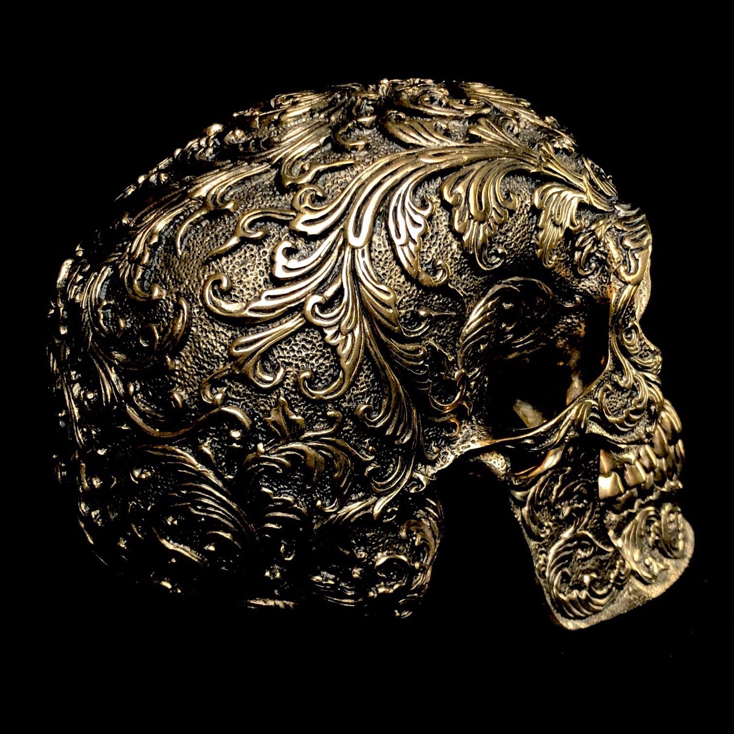 Large Floral Bronze Skull