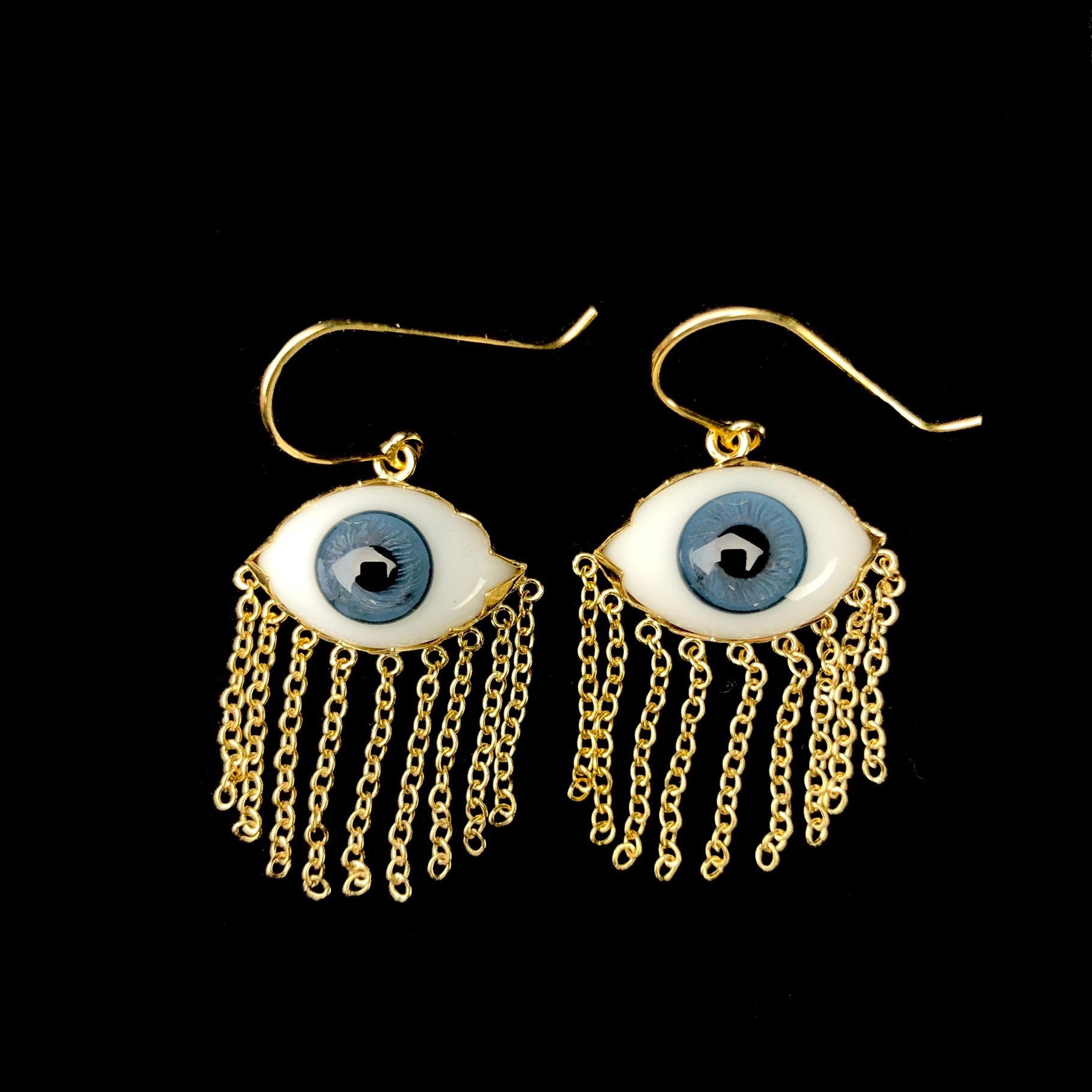 Front view of Mae West Fringe Eye Earrings