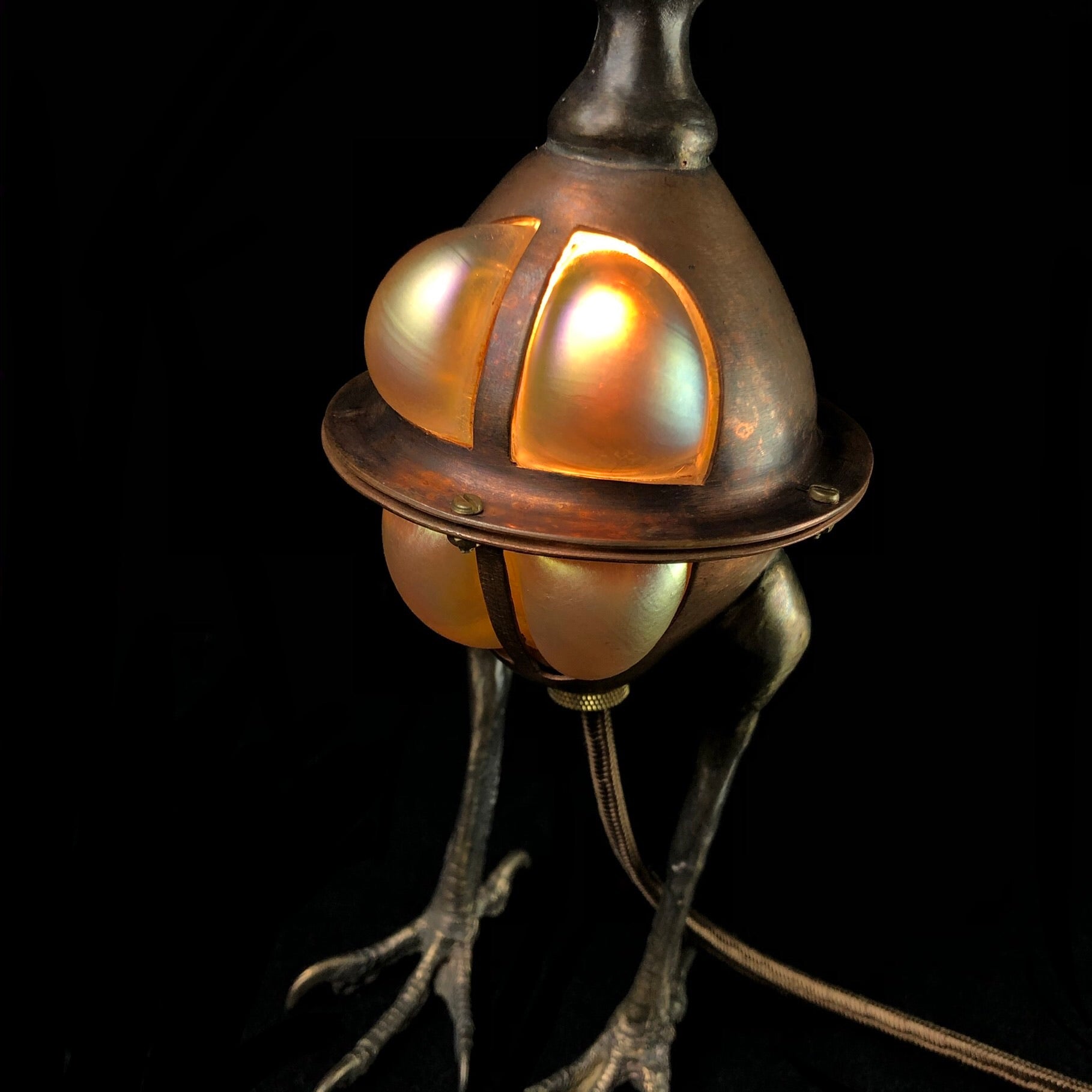 Detail of the lustrous glass color and metal work