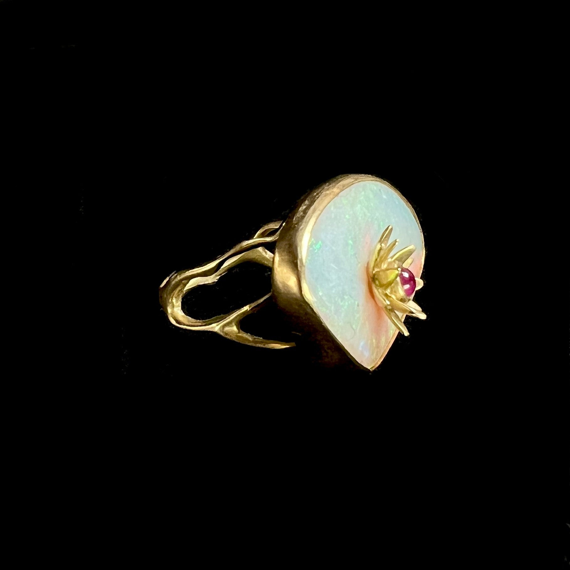 Side view of Monet Waterlily Opal Ring