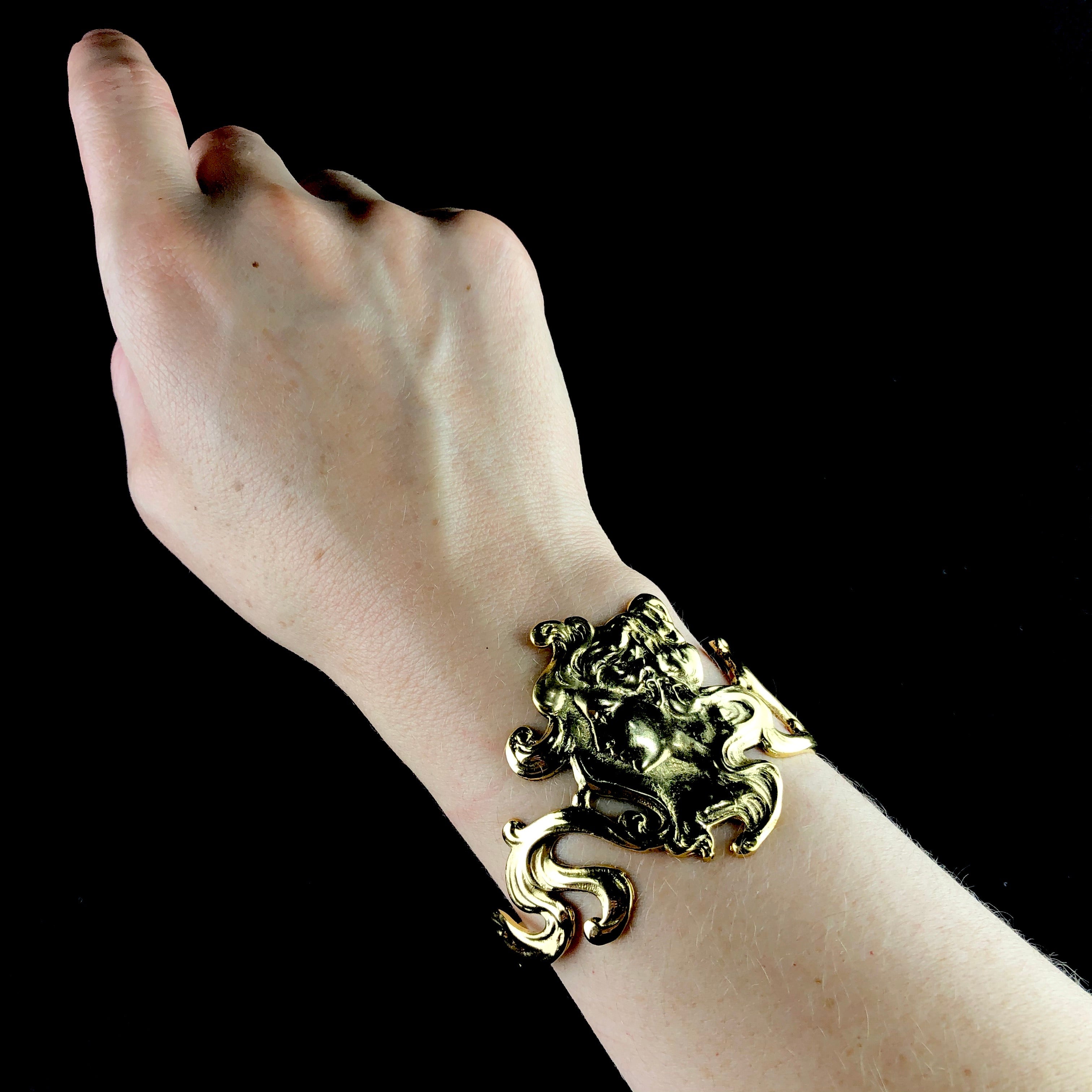 Gold Nouveau Cuff shown worn on wrist