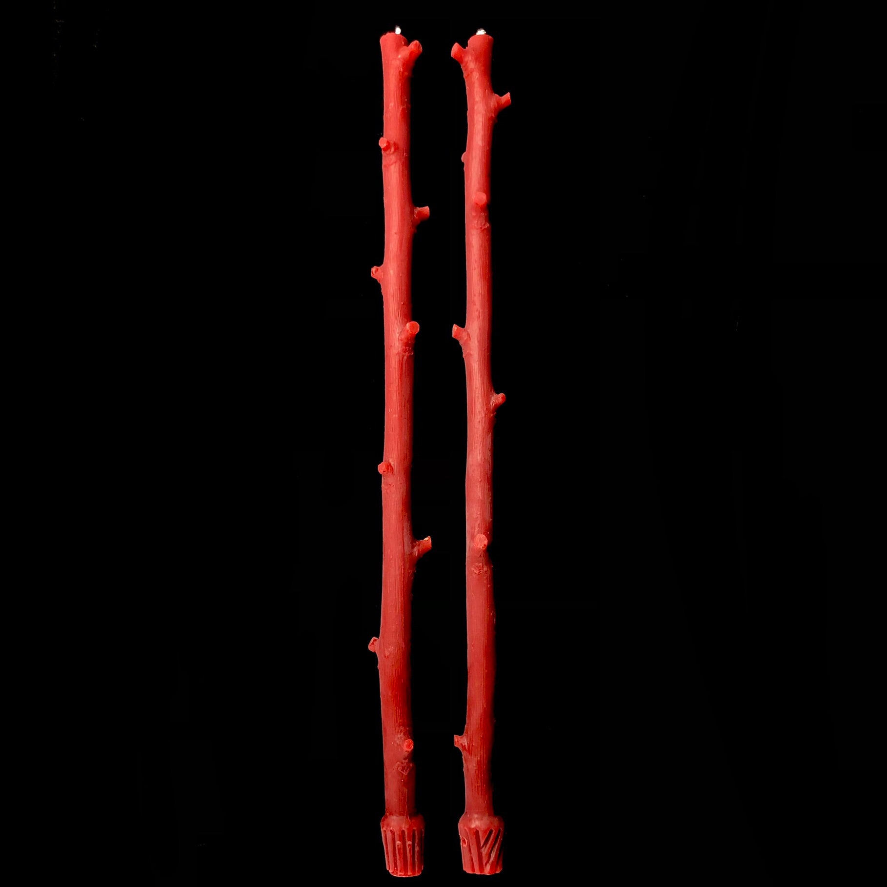 Pair of Red Beeswax Candlesticks