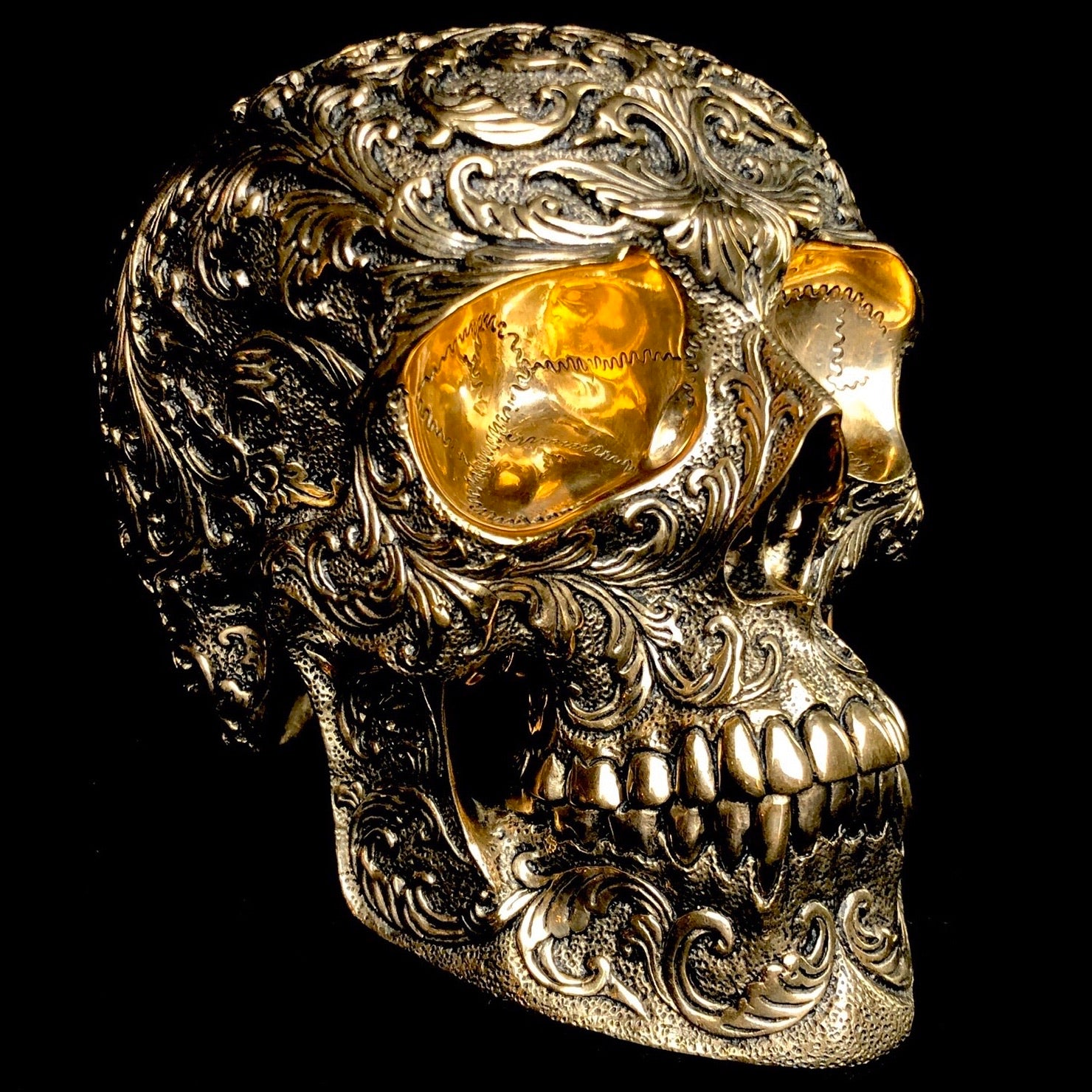 Large Floral Bronze Skull