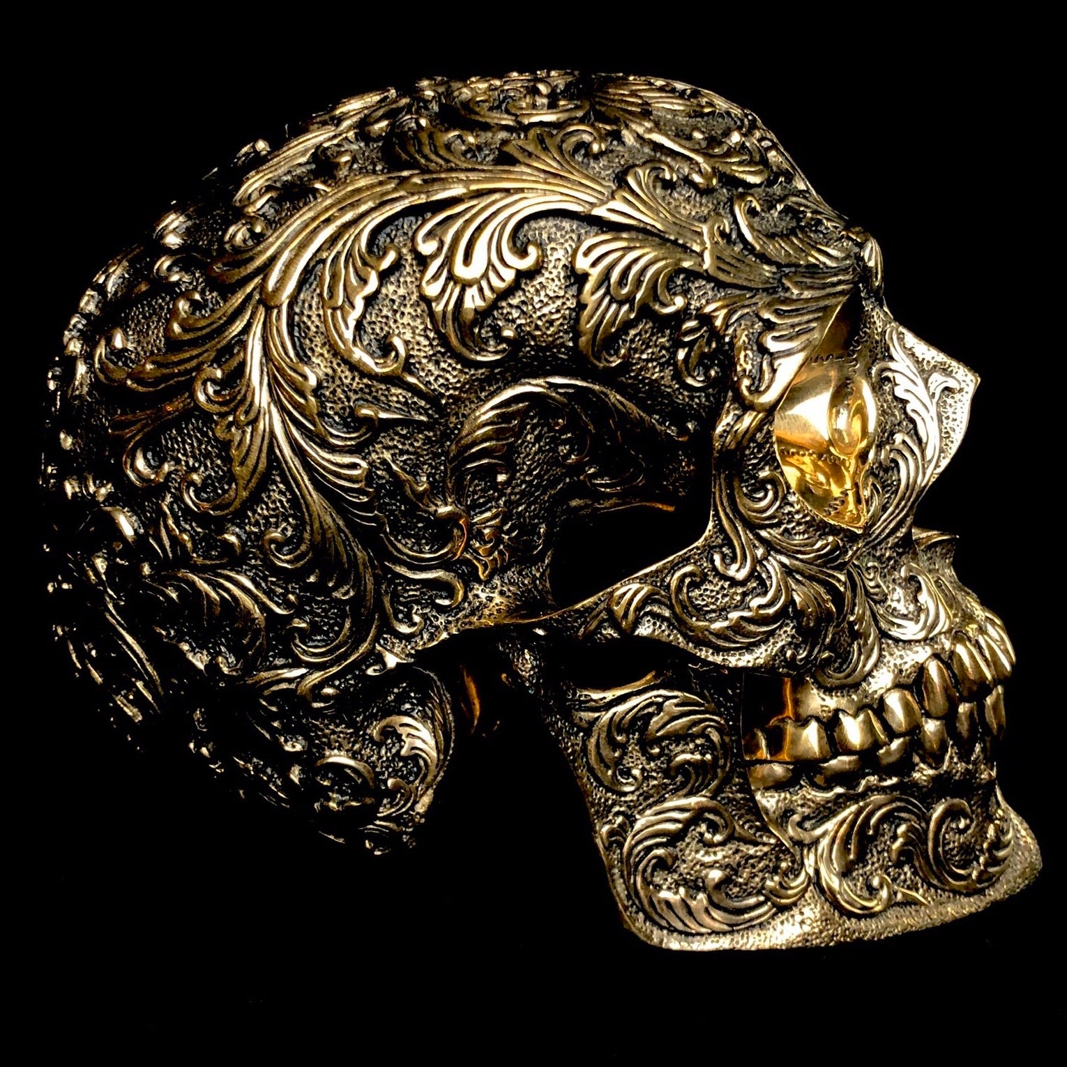Large Floral Bronze Skull