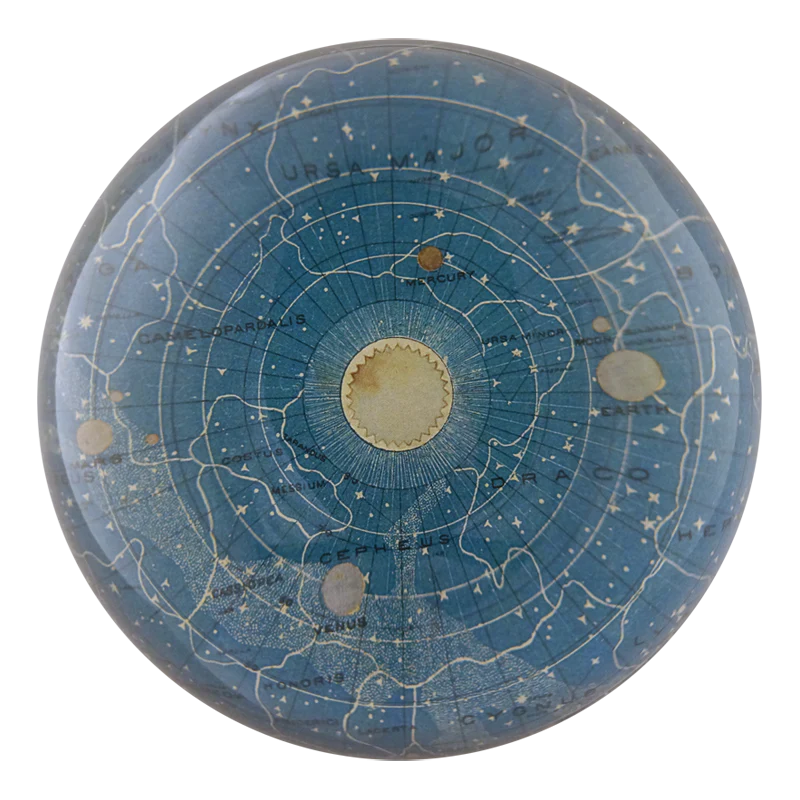 Decorative sphere with celestial map design on a white background