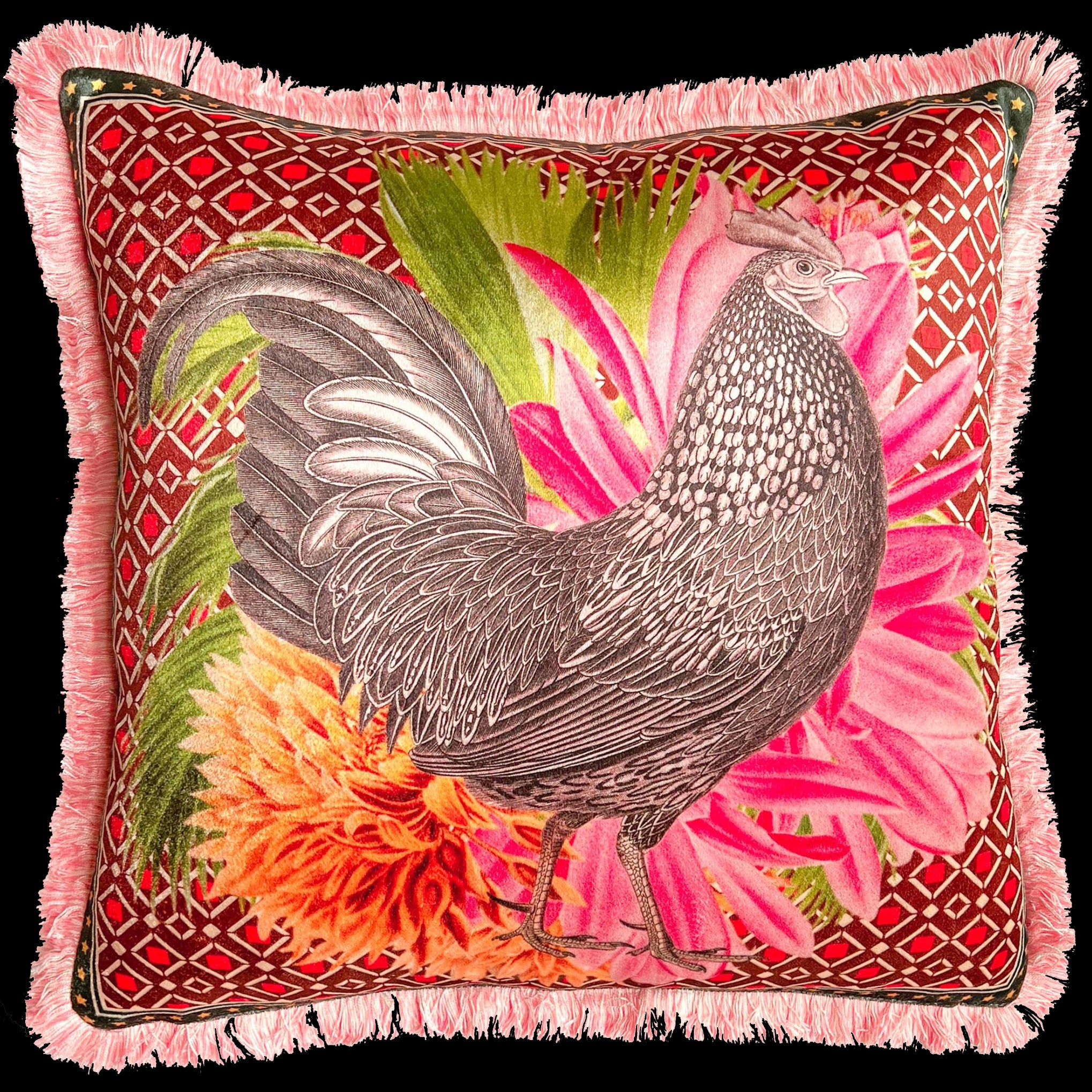 Front panel view of Rooster Cushion