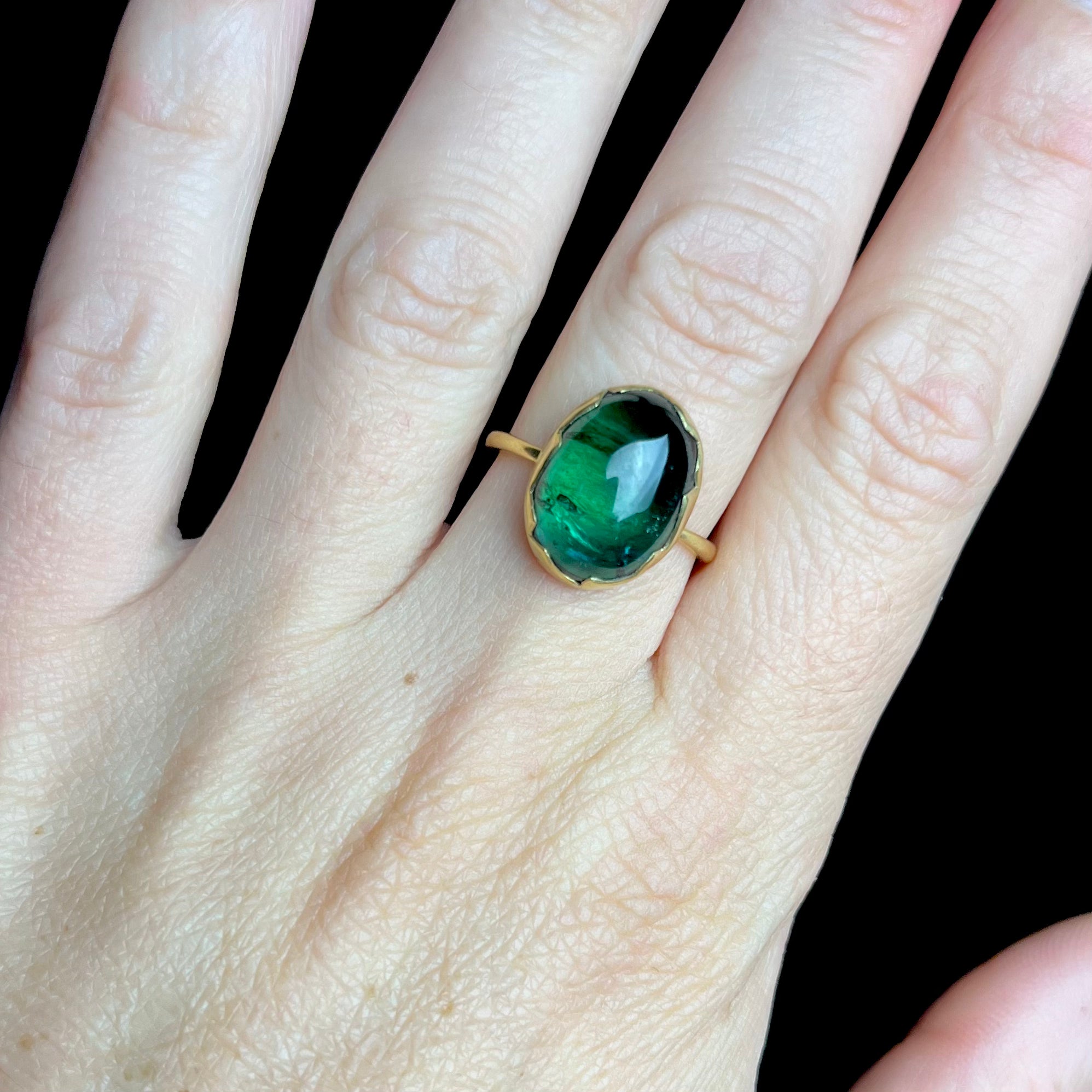 Green Tourmaline Eggshell Ring