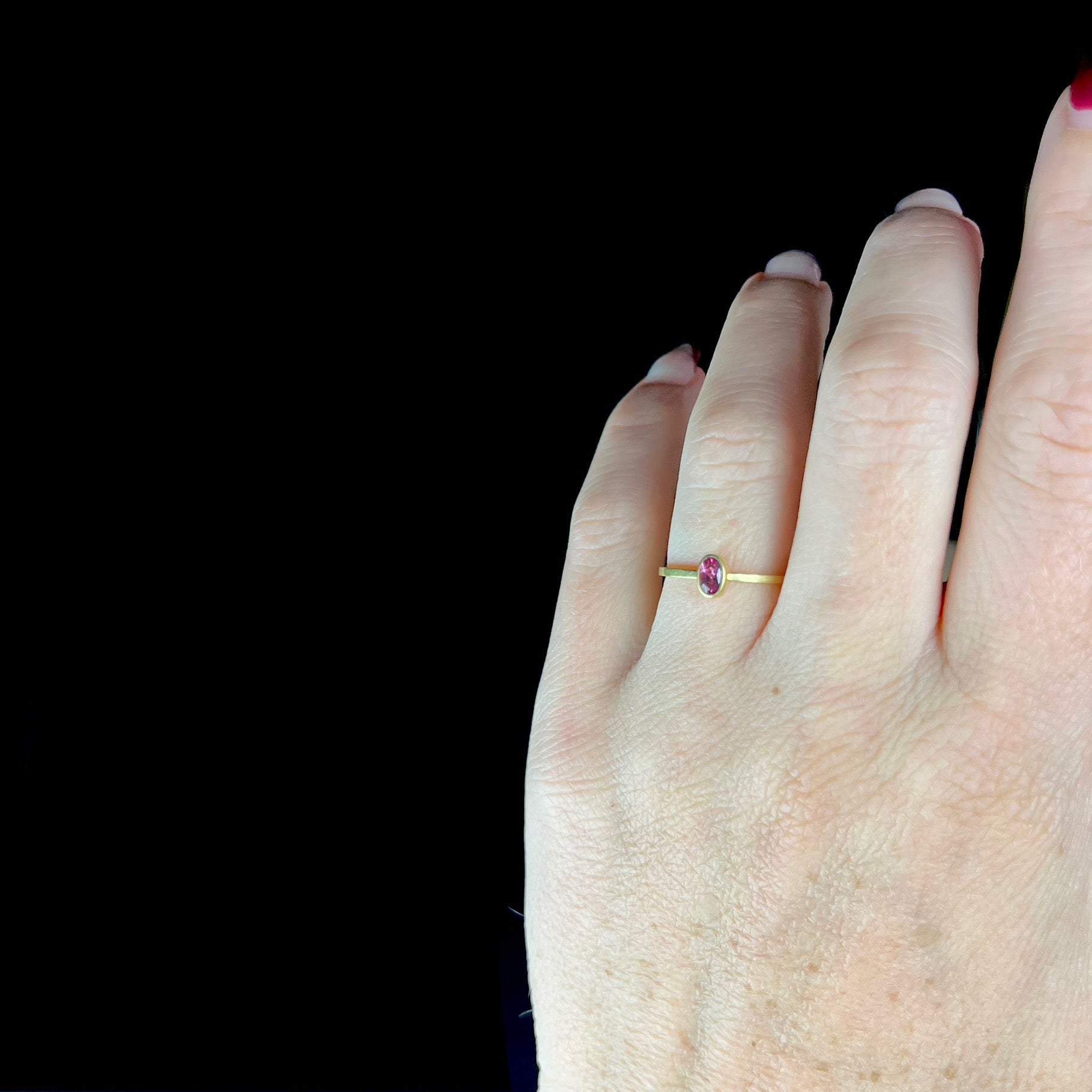 Oval Pink Tourmaline Mosaic Stacker Ring