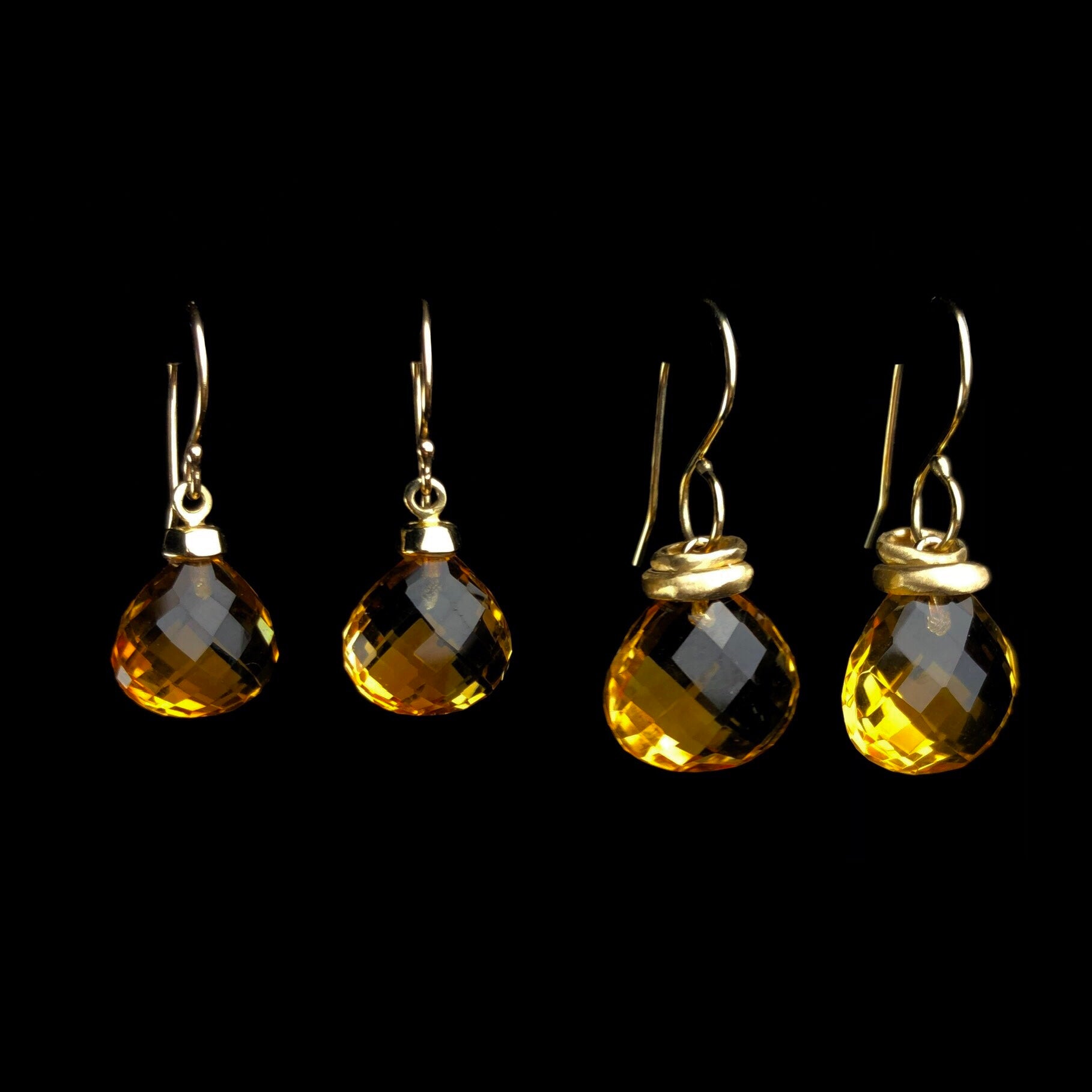 Citrine Drop Earrings shown next to Citrine Droplet Earrings for size