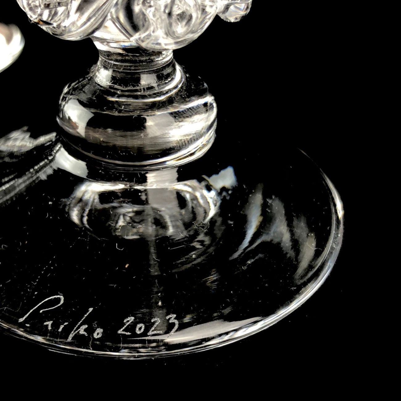 Base of Clear Glass Nautilus Finial with Paiko's signature 
