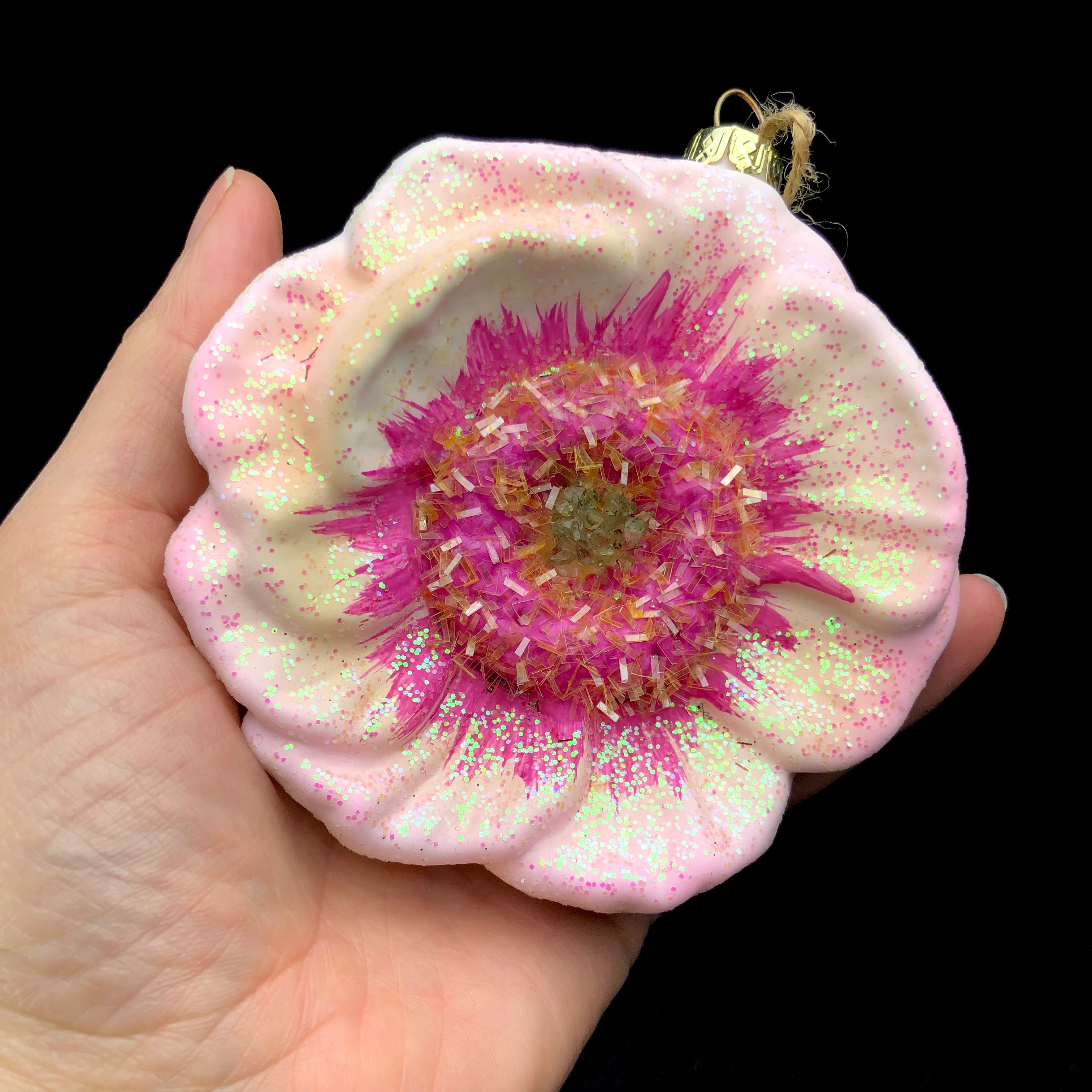 Peony Flower Ornament shown in hand